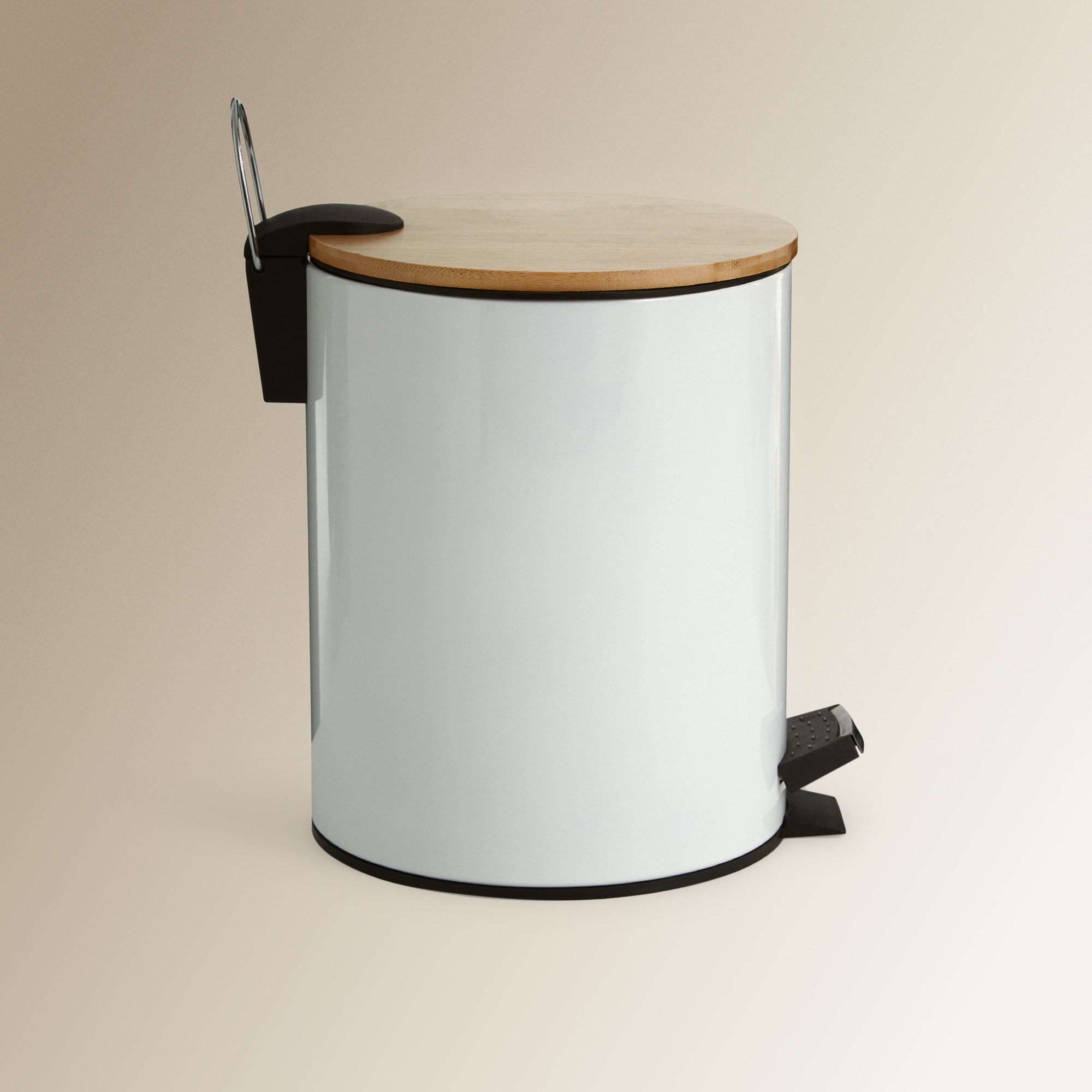 Balde de Casa de Banho com Tampa de Bambu Branco-2