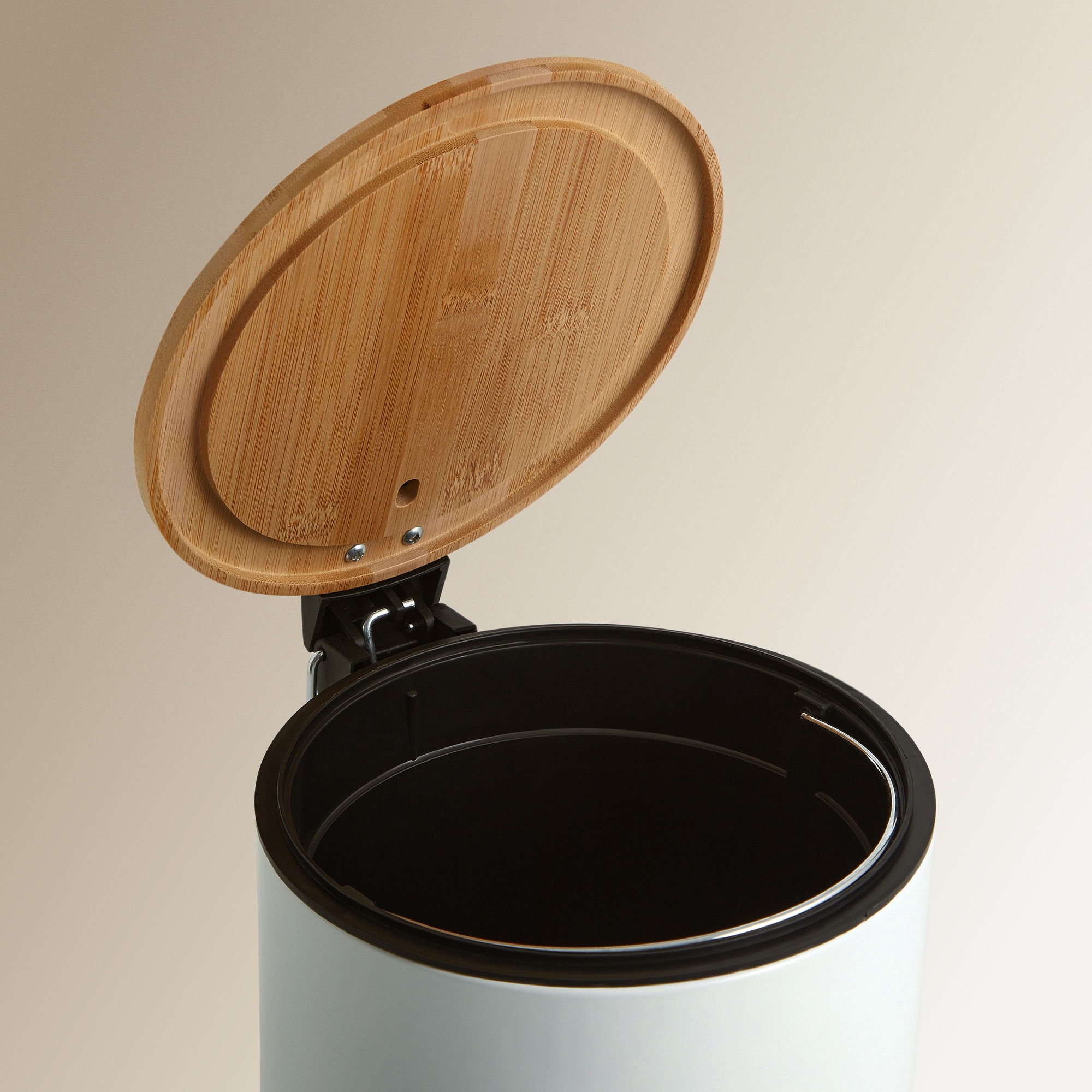 Balde de Casa de Banho com Tampa de Bambu Branco-3