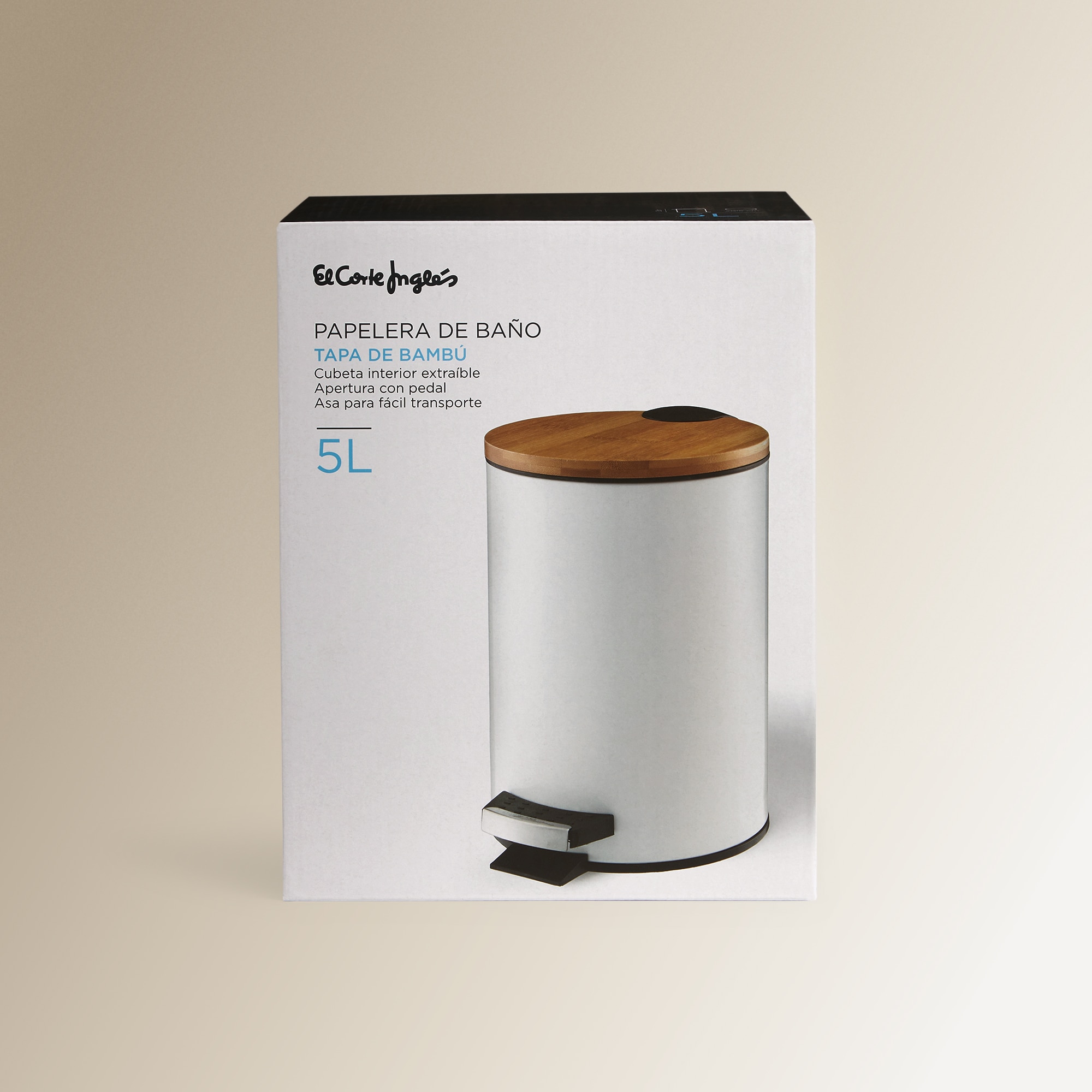 Balde de Casa de Banho com Tampa de Bambu Branco-5