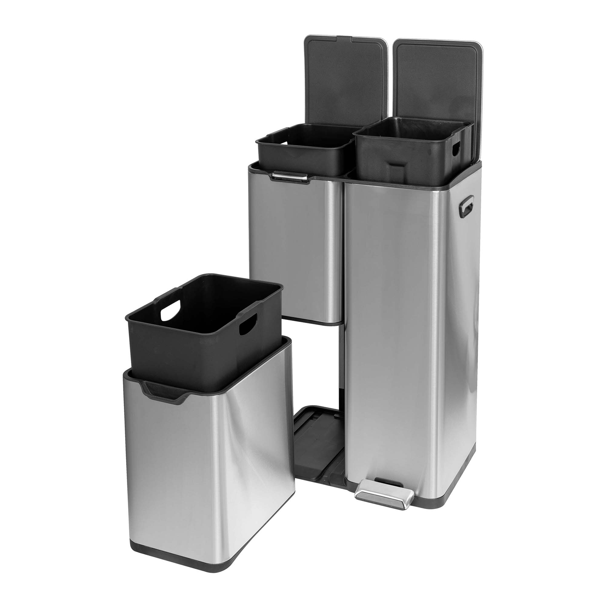 Cubo de basura 60 L con 3 compartimentos Mueble 3 Duett - Acero Acero-2