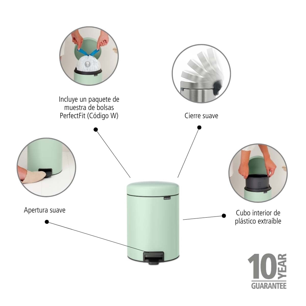 Balde do Lixo de Casa de Banho com Pedal Newicon 5 L Verde Jade-5
