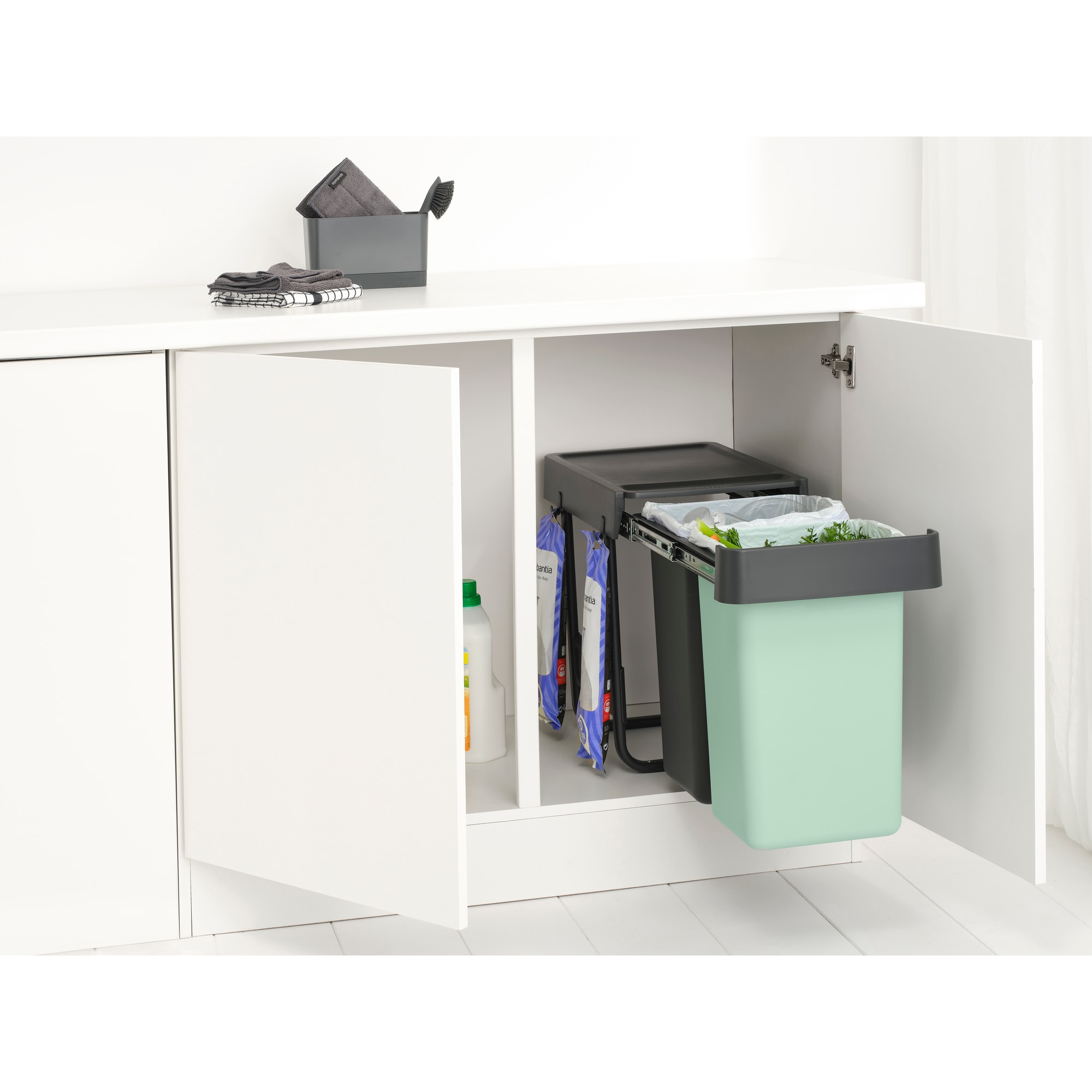 Balde do Lixo Integrado para Reciclagem Sort&Go - 2X15 L Cinzento-escuro-8