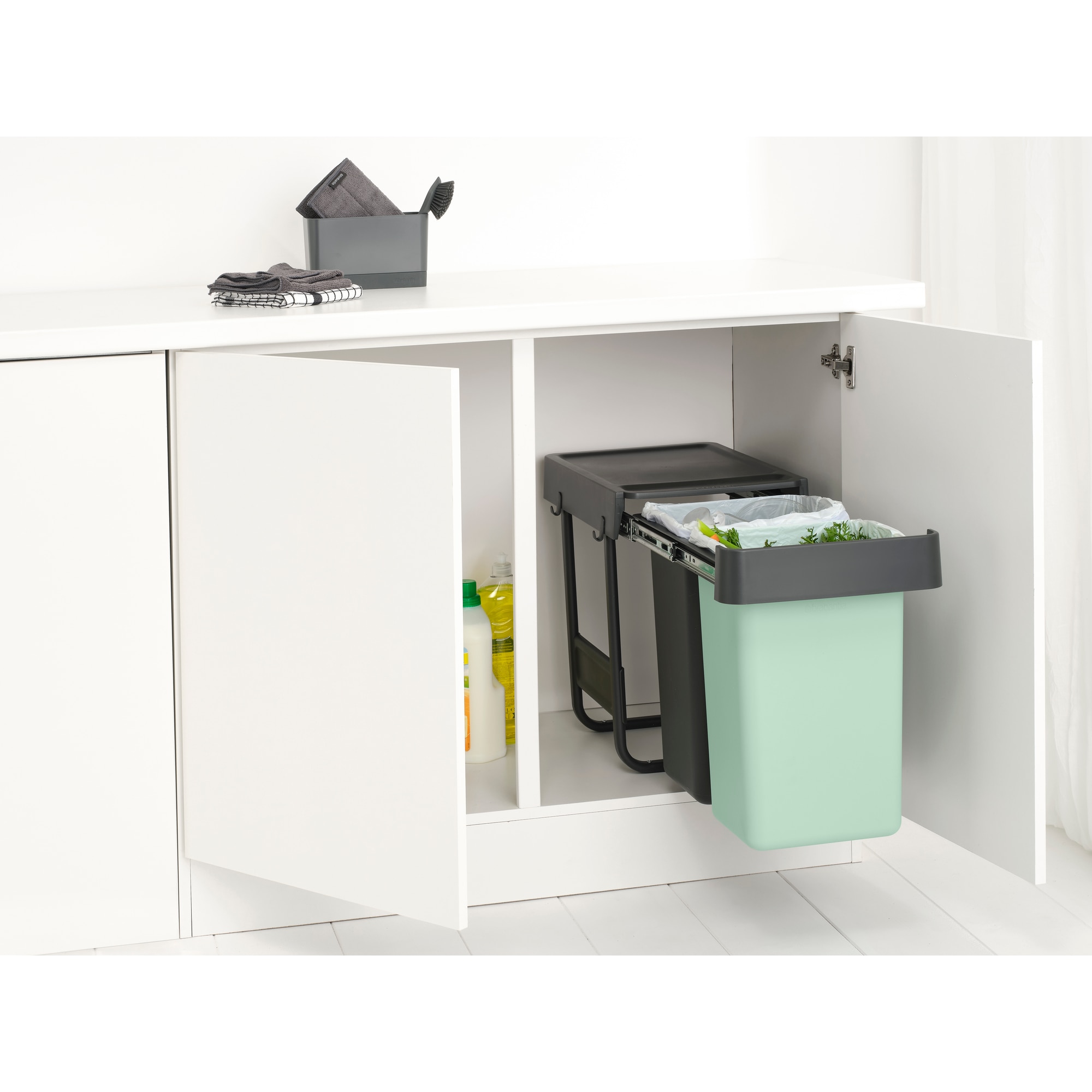 Balde do Lixo Integrado para Reciclagem Sort&Go - 2X15 L Cinzento-escuro-9