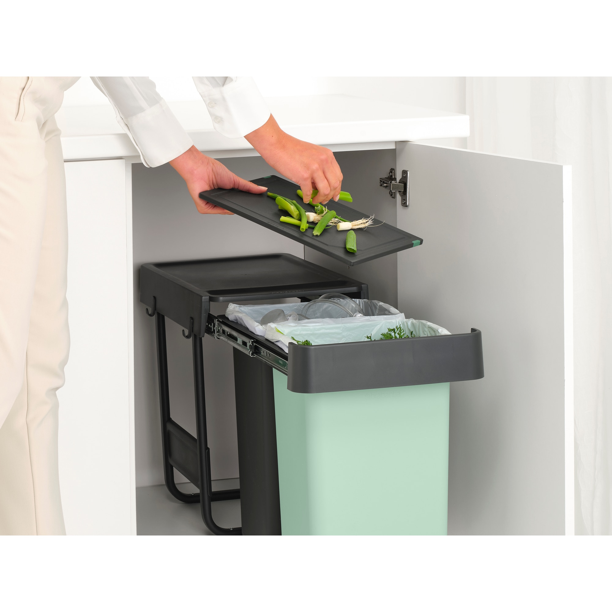 Balde do Lixo Integrado para Reciclagem Sort&Go - 2X15 L Cinzento-escuro-11