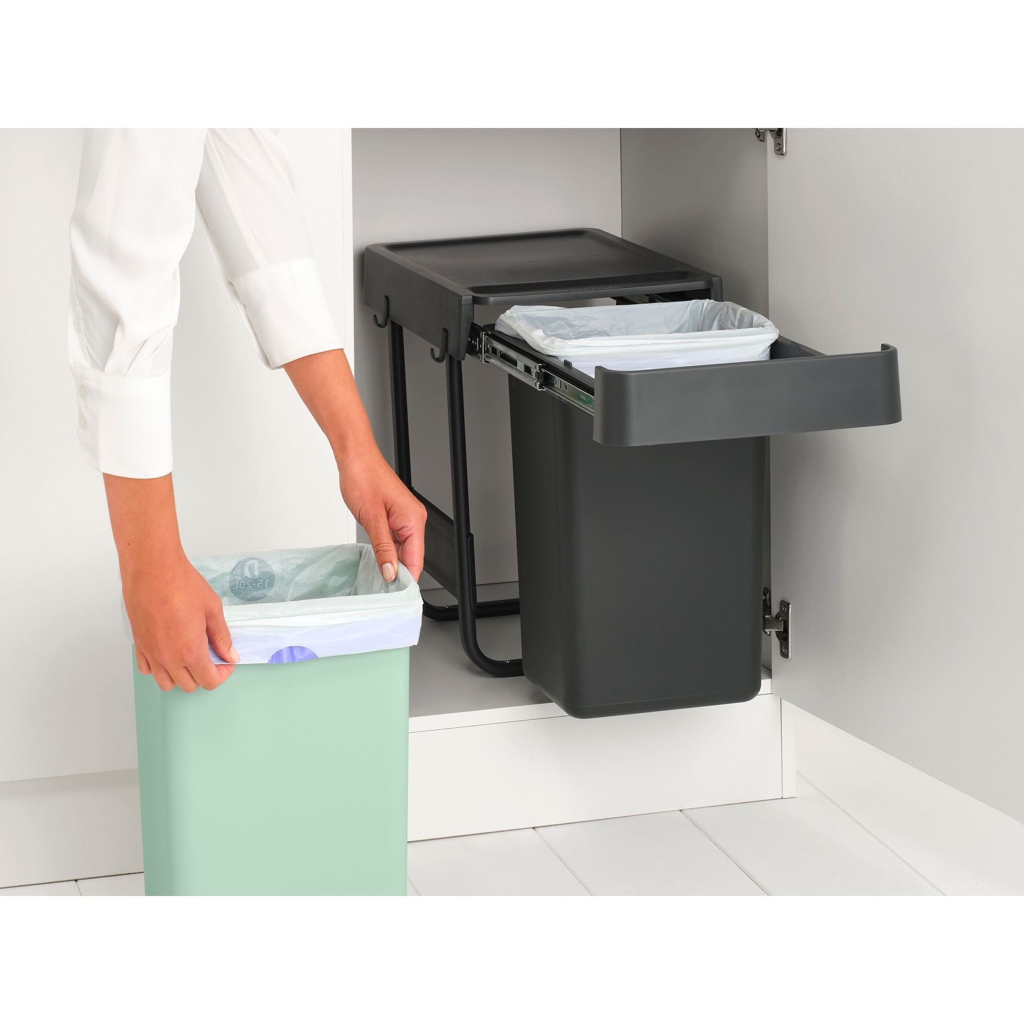 Balde do Lixo Integrado para Reciclagem Sort&Go - 2X15 L Cinzento-escuro-14