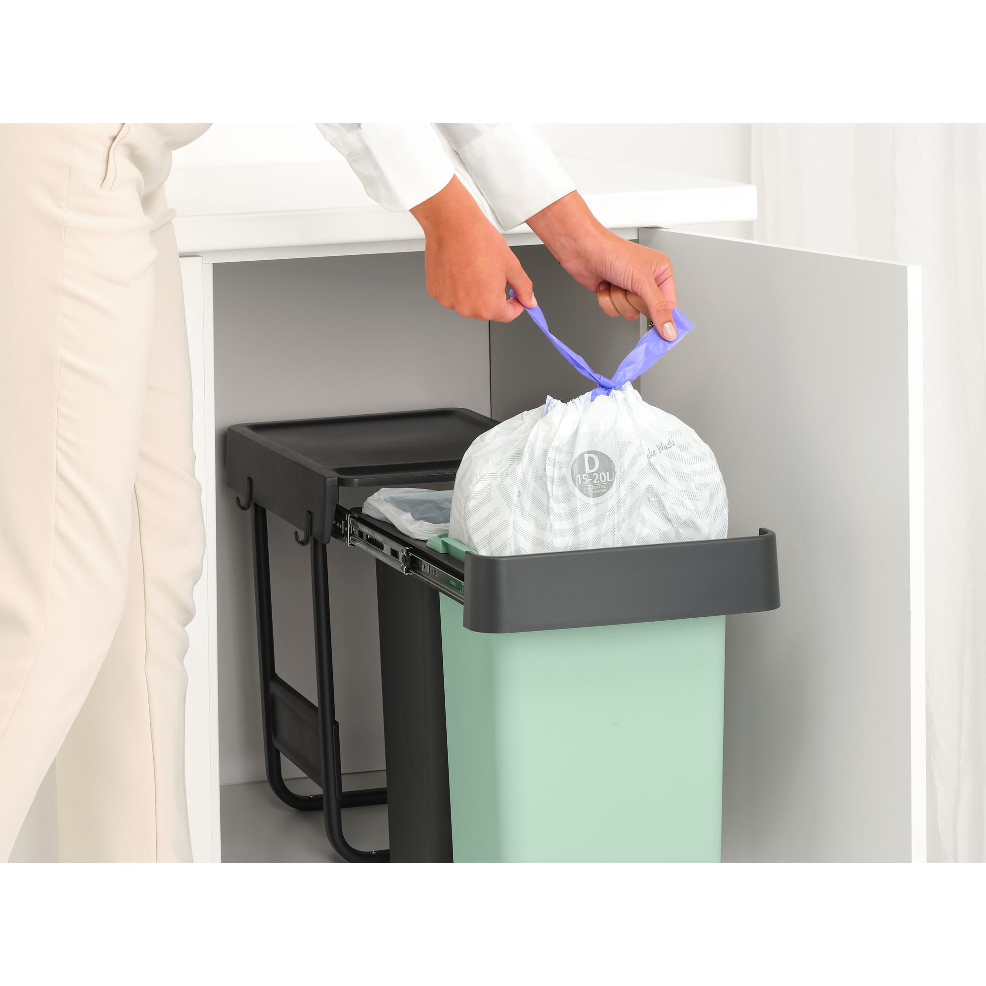 Balde do Lixo Integrado para Reciclagem Sort&Go - 2X15 L Cinzento-escuro-15