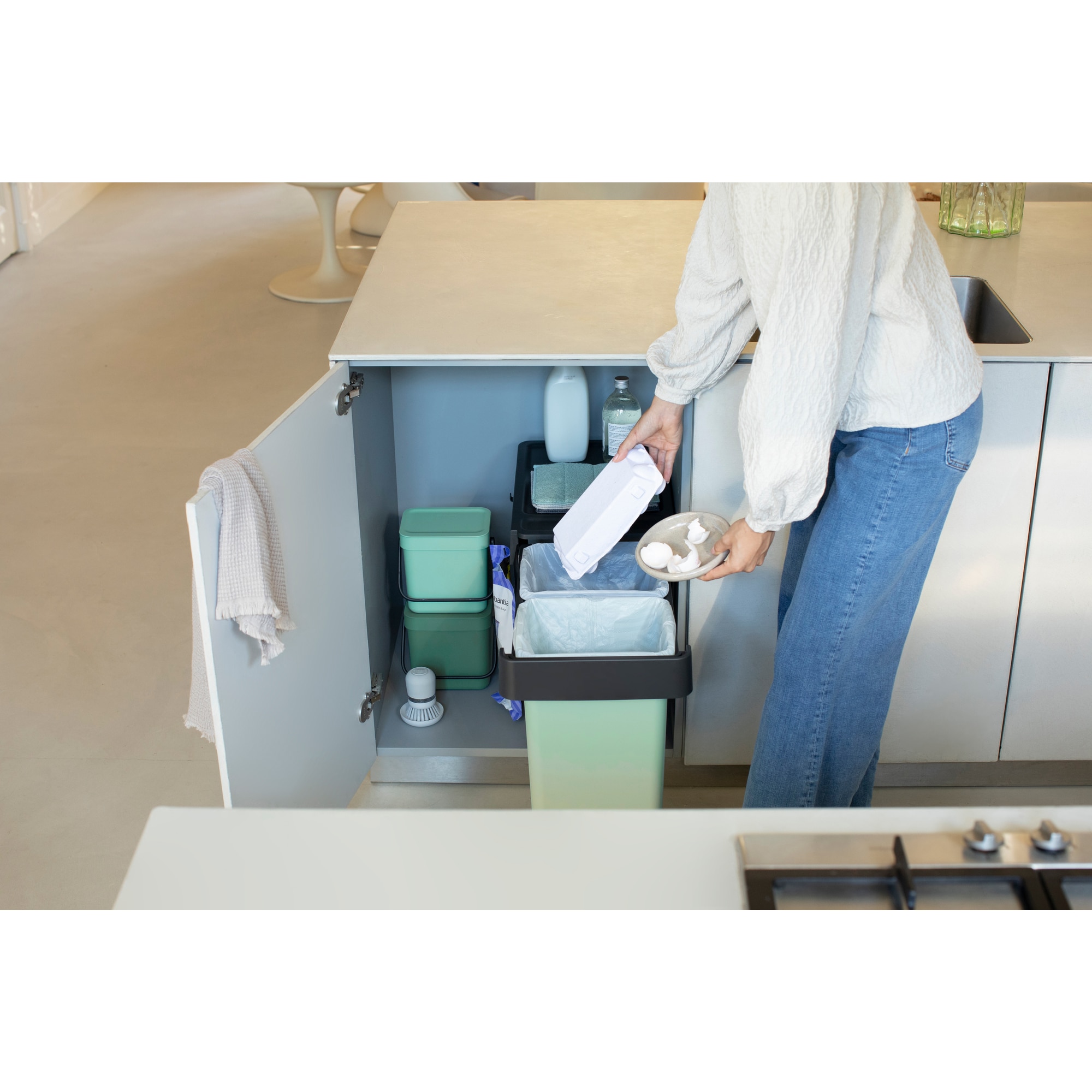 Balde do Lixo Integrado para Reciclagem Sort&Go - 2X15 L Cinzento-escuro-18