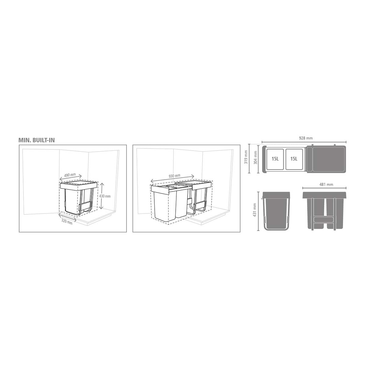 Balde do Lixo Integrado para Reciclagem Sort&Go - 2X15 L Cinzento-escuro-20