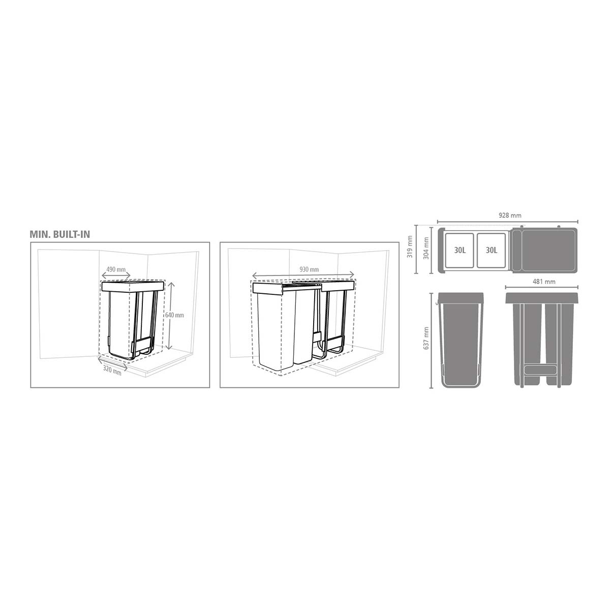 Balde do Lixo Integrado para Reciclagem Sort&Go - 2X30 L Cinzento-escuro-20