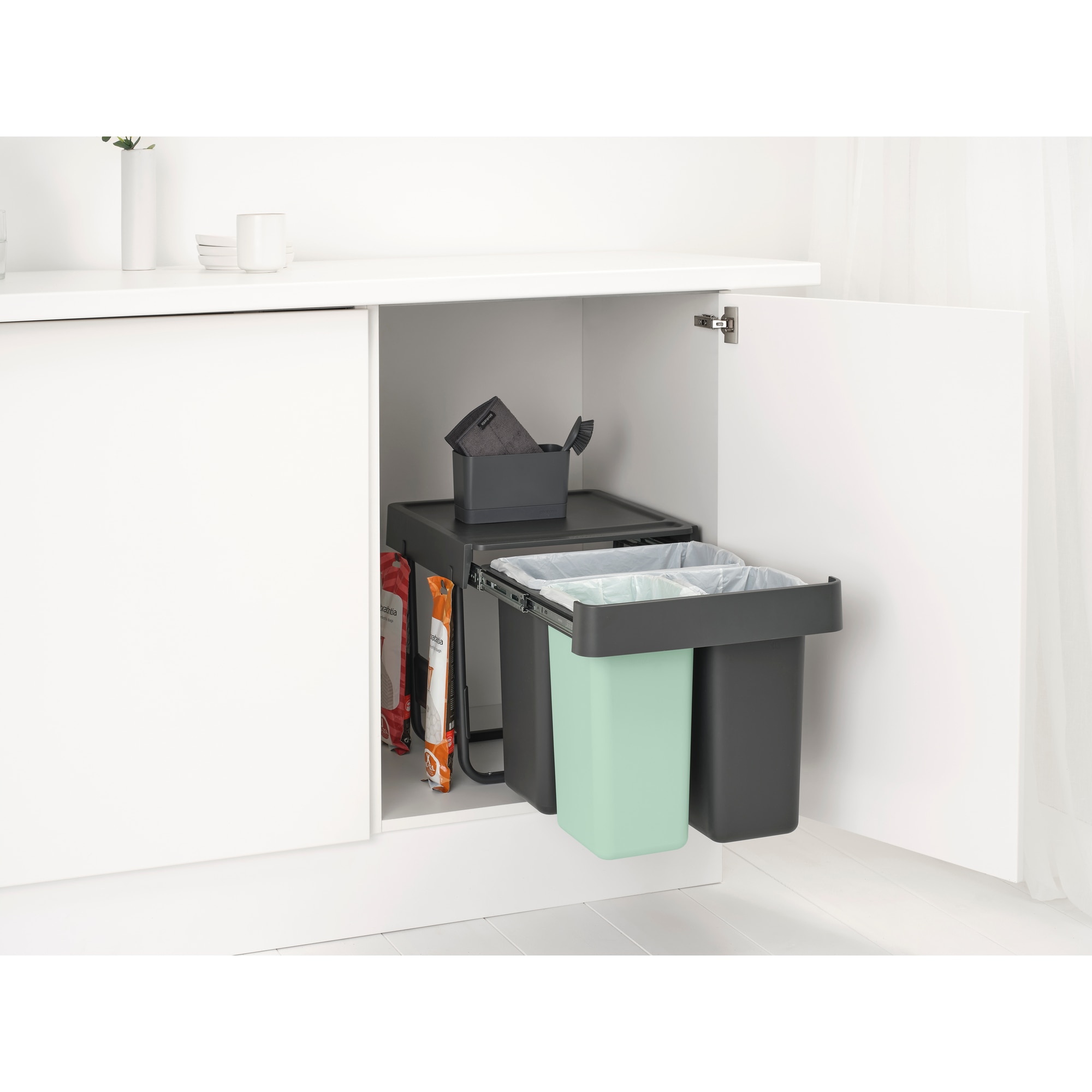 Balde do Lixo Integrado para Reciclagem Sort&Go - 10 + 10 + 20 L Cinzento-escuro-10