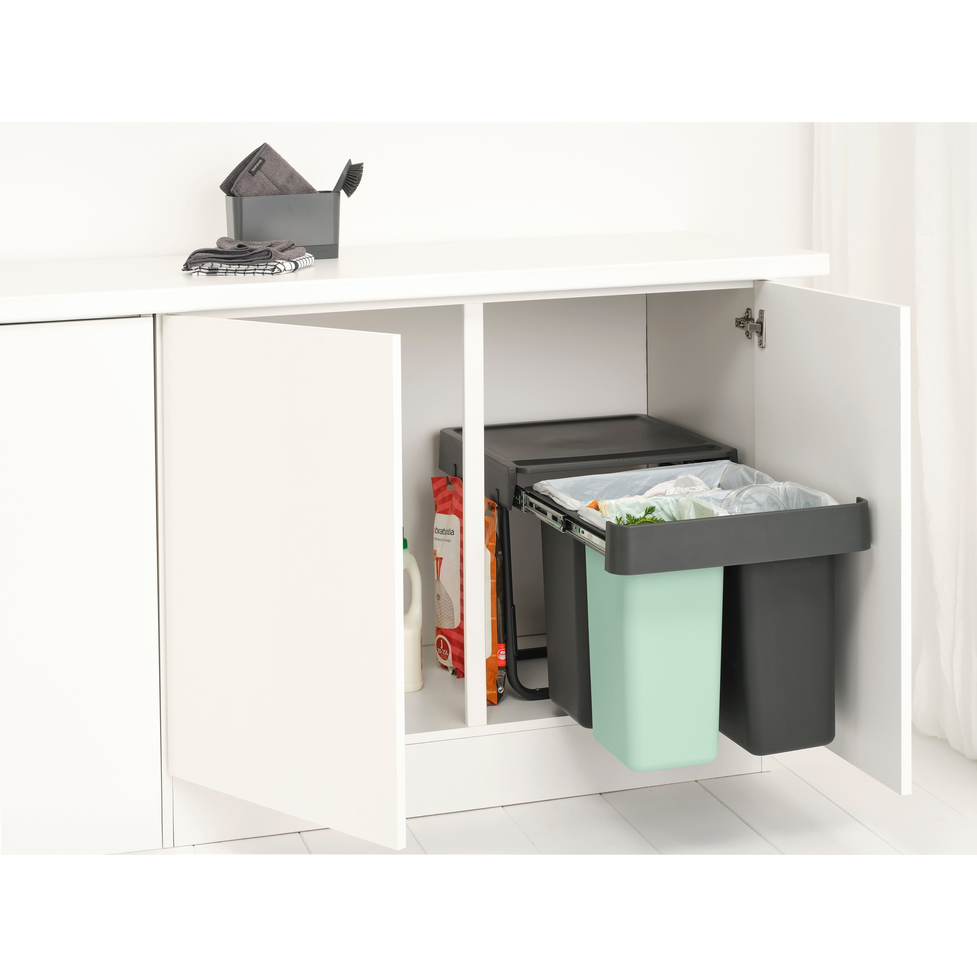 Balde do Lixo Integrado para Reciclagem Sort&Go - 10 + 10 + 20 L Cinzento-escuro-14