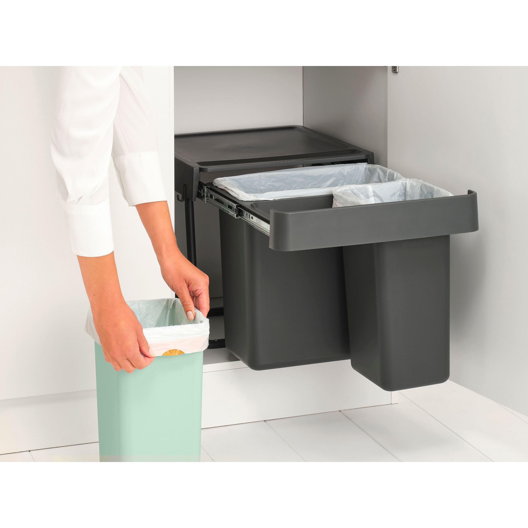 Balde do Lixo Integrado para Reciclagem Sort&Go - 10 + 10 + 20 L Cinzento-escuro-17