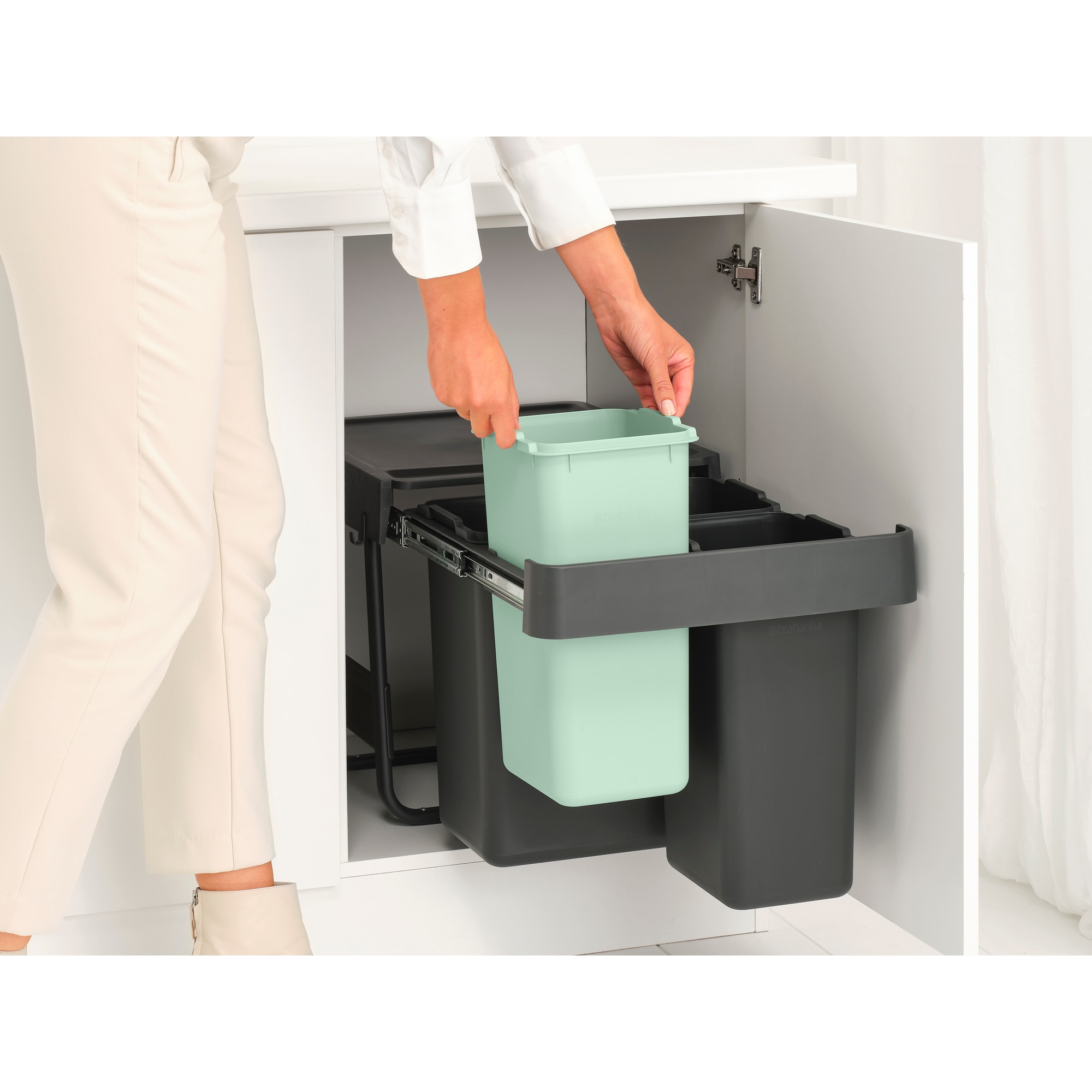 Balde do Lixo Integrado para Reciclagem Sort&Go - 10 + 10 + 20 L Cinzento-escuro-18