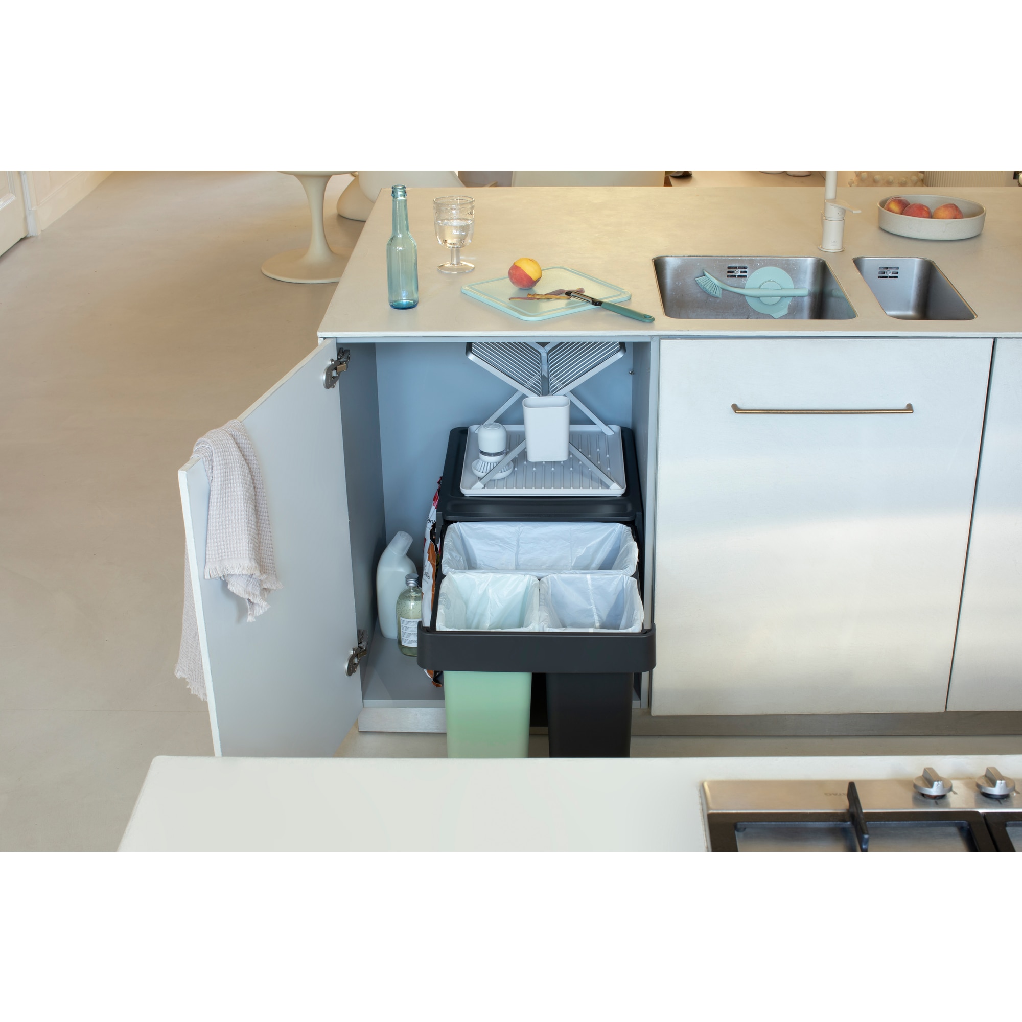 Balde do Lixo Integrado para Reciclagem Sort&Go - 10 + 10 + 20 L Cinzento-escuro-22