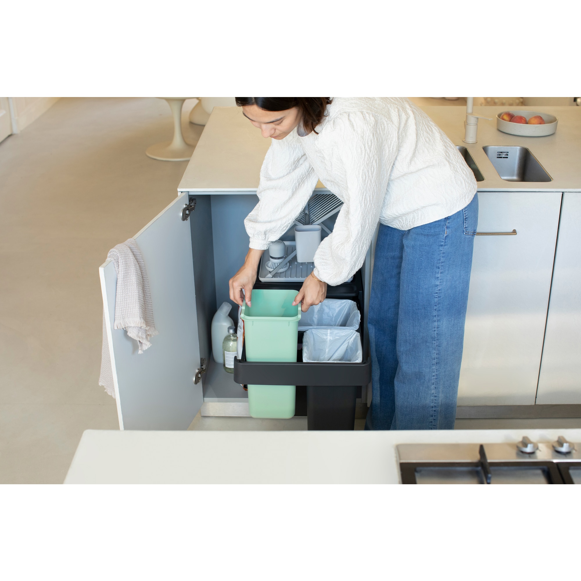 Balde do Lixo Integrado para Reciclagem Sort&Go - 10 + 10 + 20 L Cinzento-escuro-24