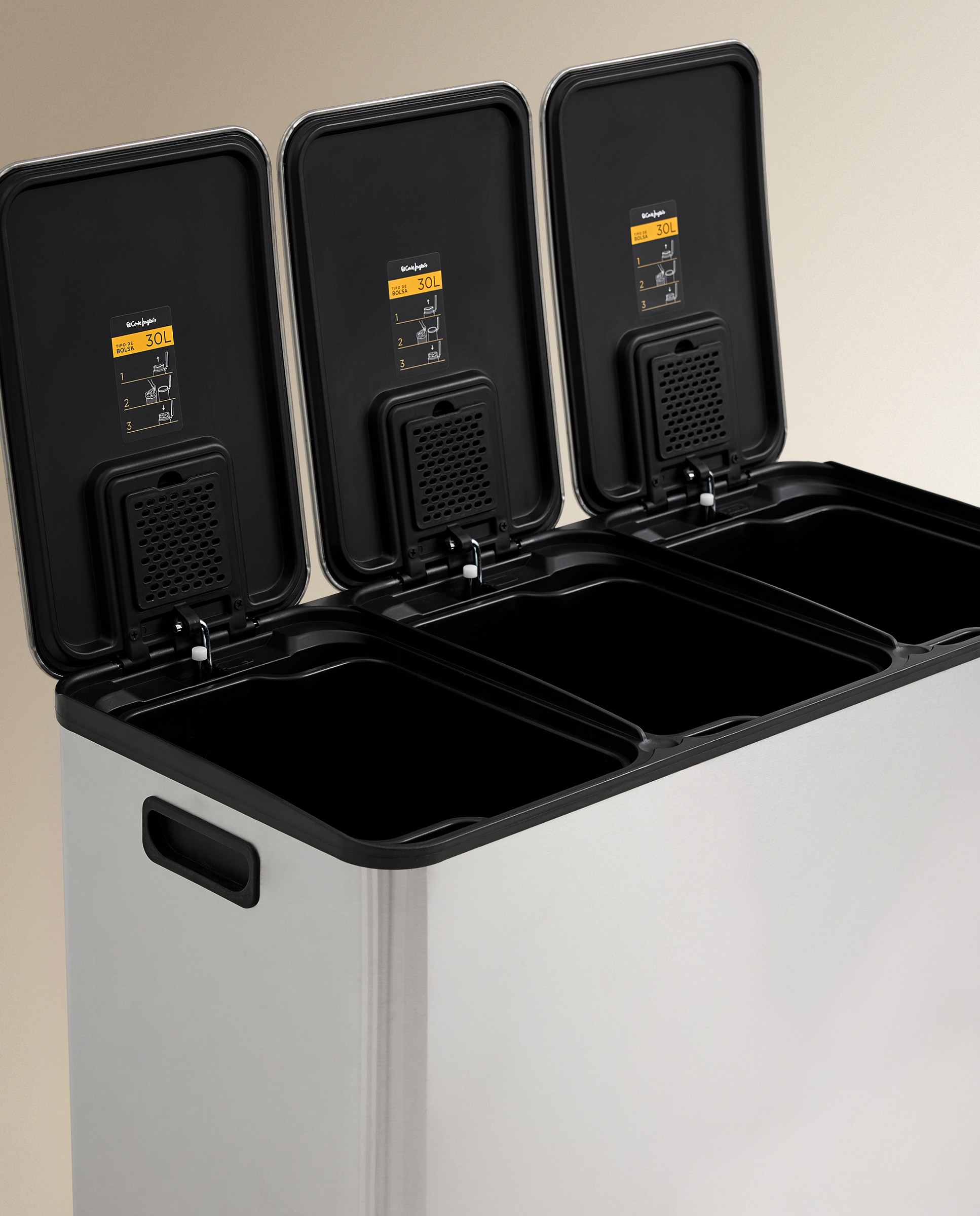 Balde do Lixo com Pedal para Reciclar 3 x 30 L Aço-3