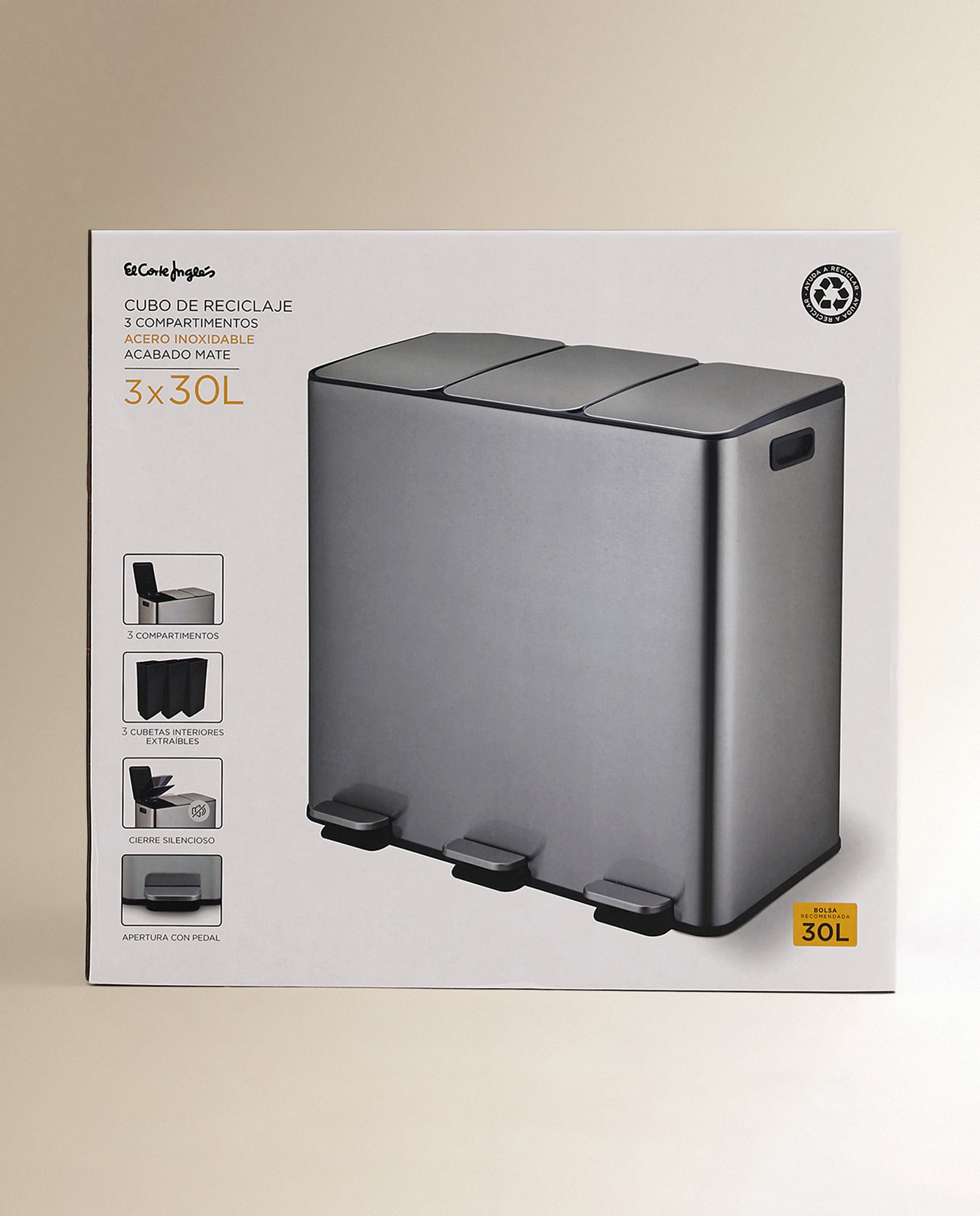 Balde do Lixo com Pedal para Reciclar 3 x 30 L Aço-5
