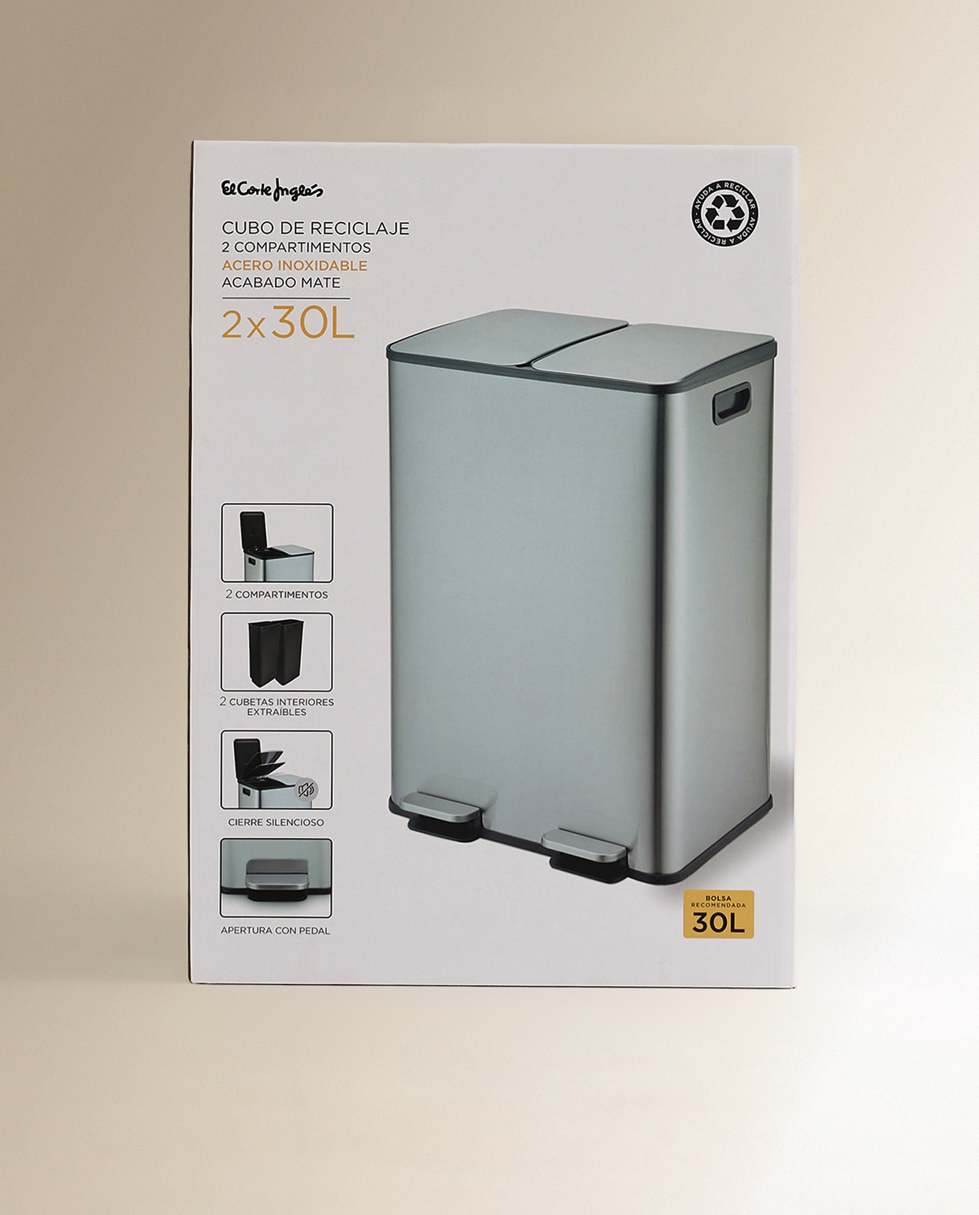 Balde do Lixo com Pedal para Reciclar 2 x 30 L Aço-5
