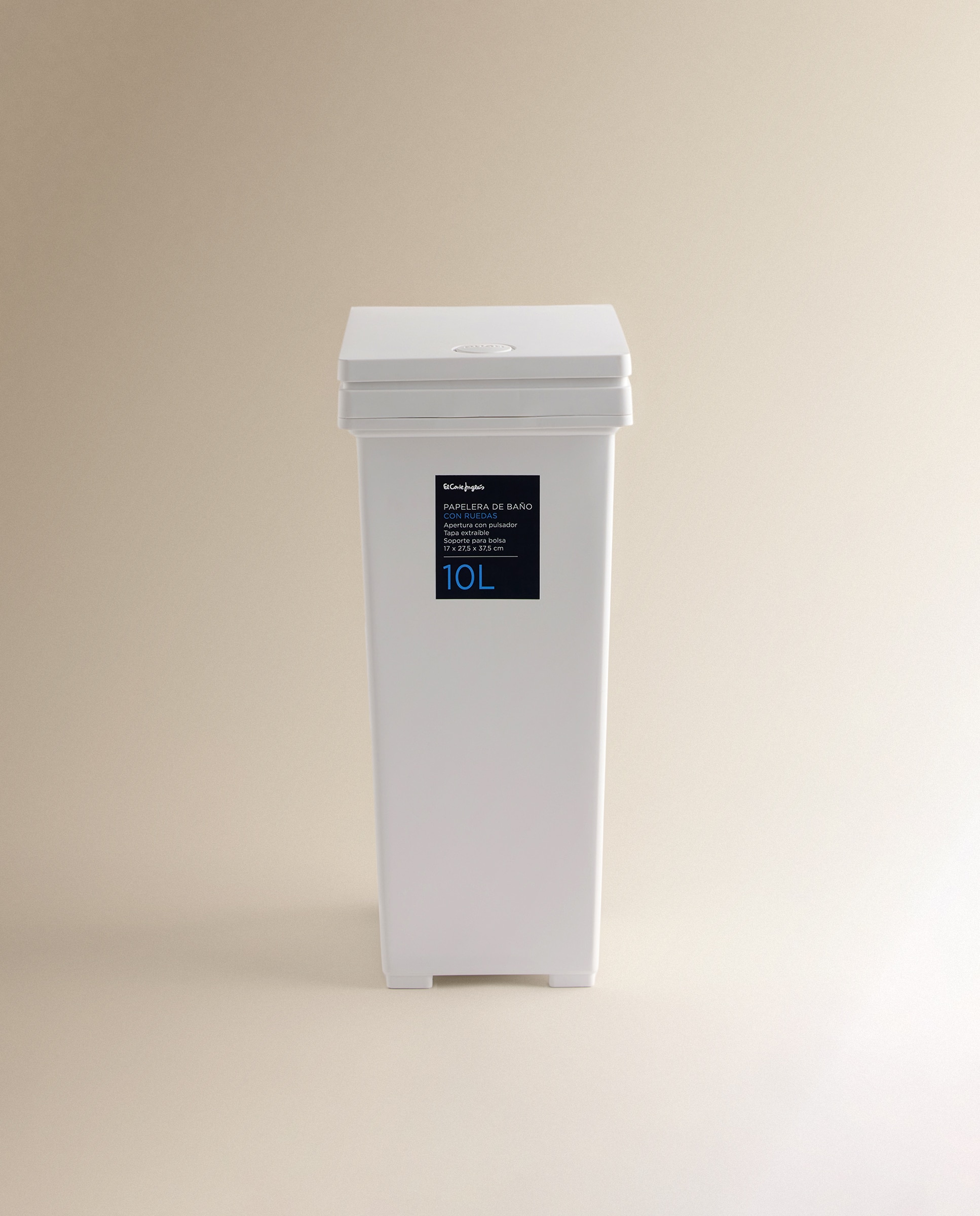 Balde do Lixo de Casa de Banho de Plástico com Rodas - 10 L Branco-2