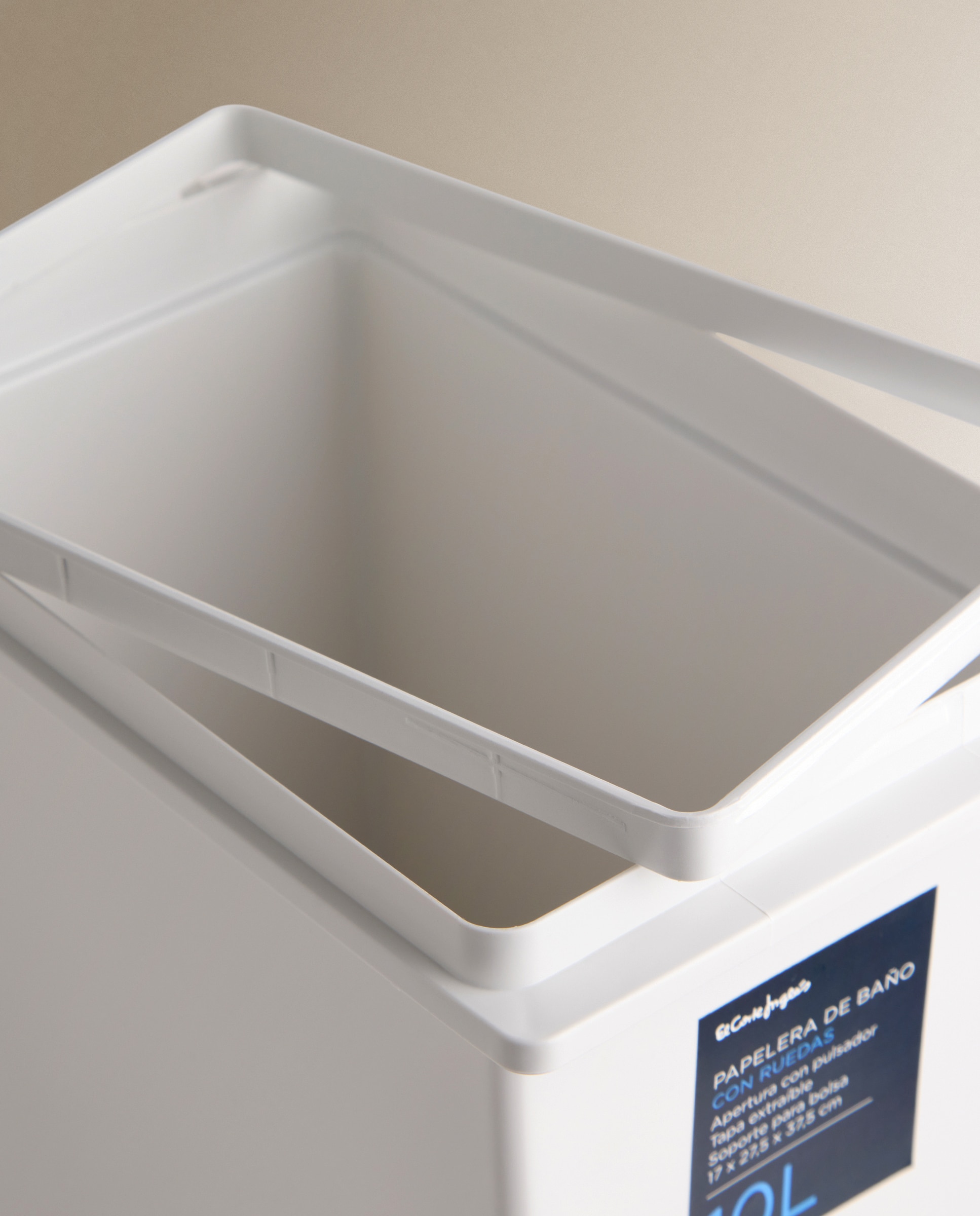 Balde do Lixo de Casa de Banho de Plástico com Rodas - 10 L Branco-5
