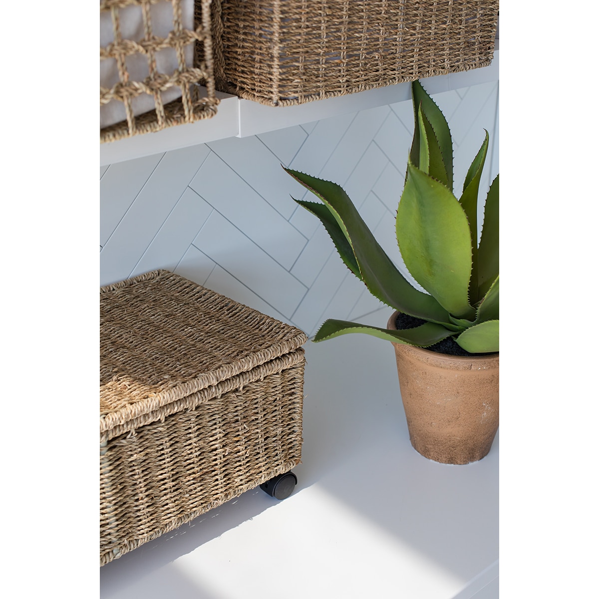 Cesto Caixa com Rodas Seagrass Natural-6