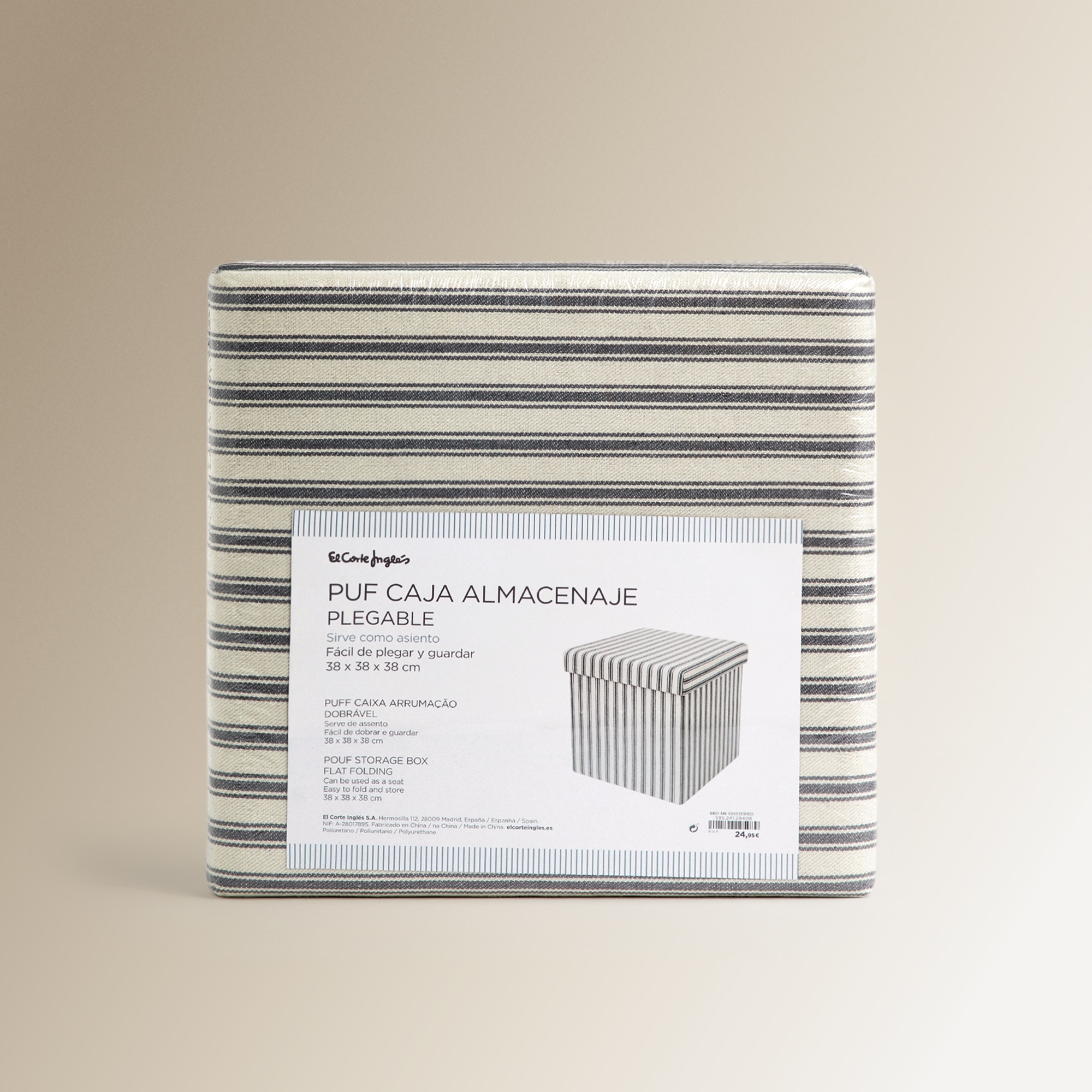 Caixa puf às riscas Branco-5