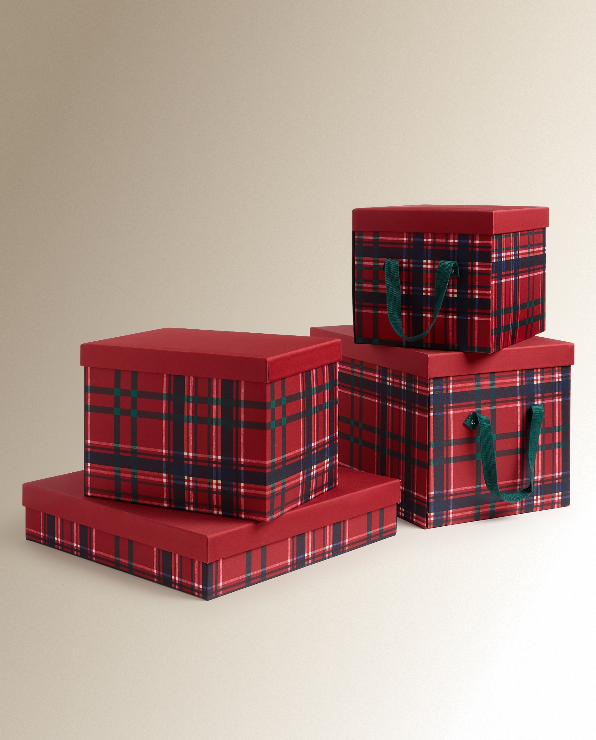 Imagen 4 de Caja cuadrada Corona tartán Navidad - Rojo Rojo