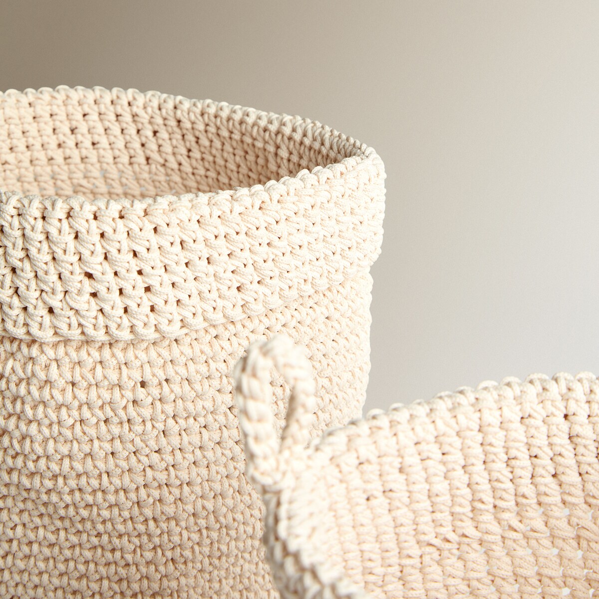 Conjunto de 2 Cestos Redondos Tricot Cru-2