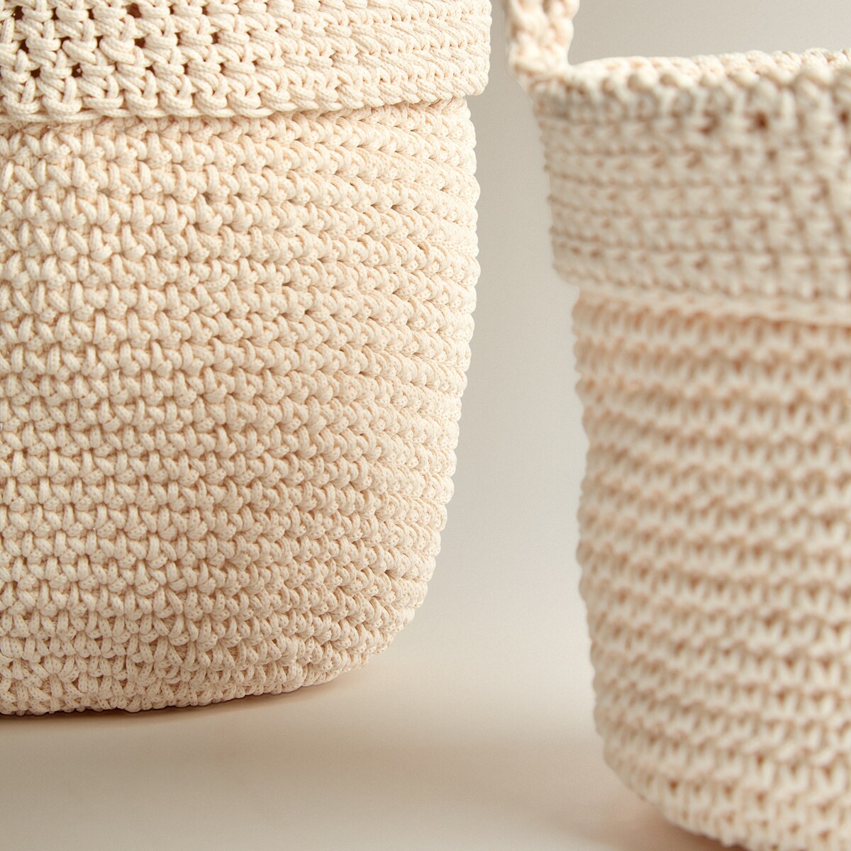 Conjunto de 2 Cestos Redondos Tricot Cru-3