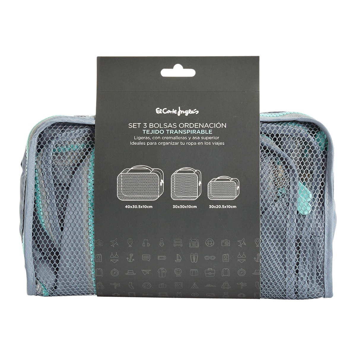 Conjunto de 3 Sacos de Viagem com Alça Cinzento-2