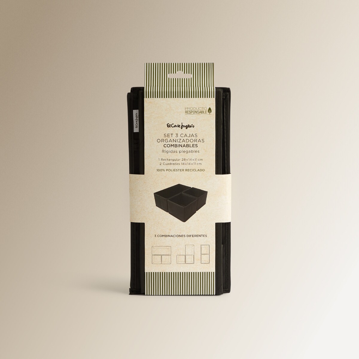 Conjunto de 3 Organizadores Poliéster Reciclado Preto-7