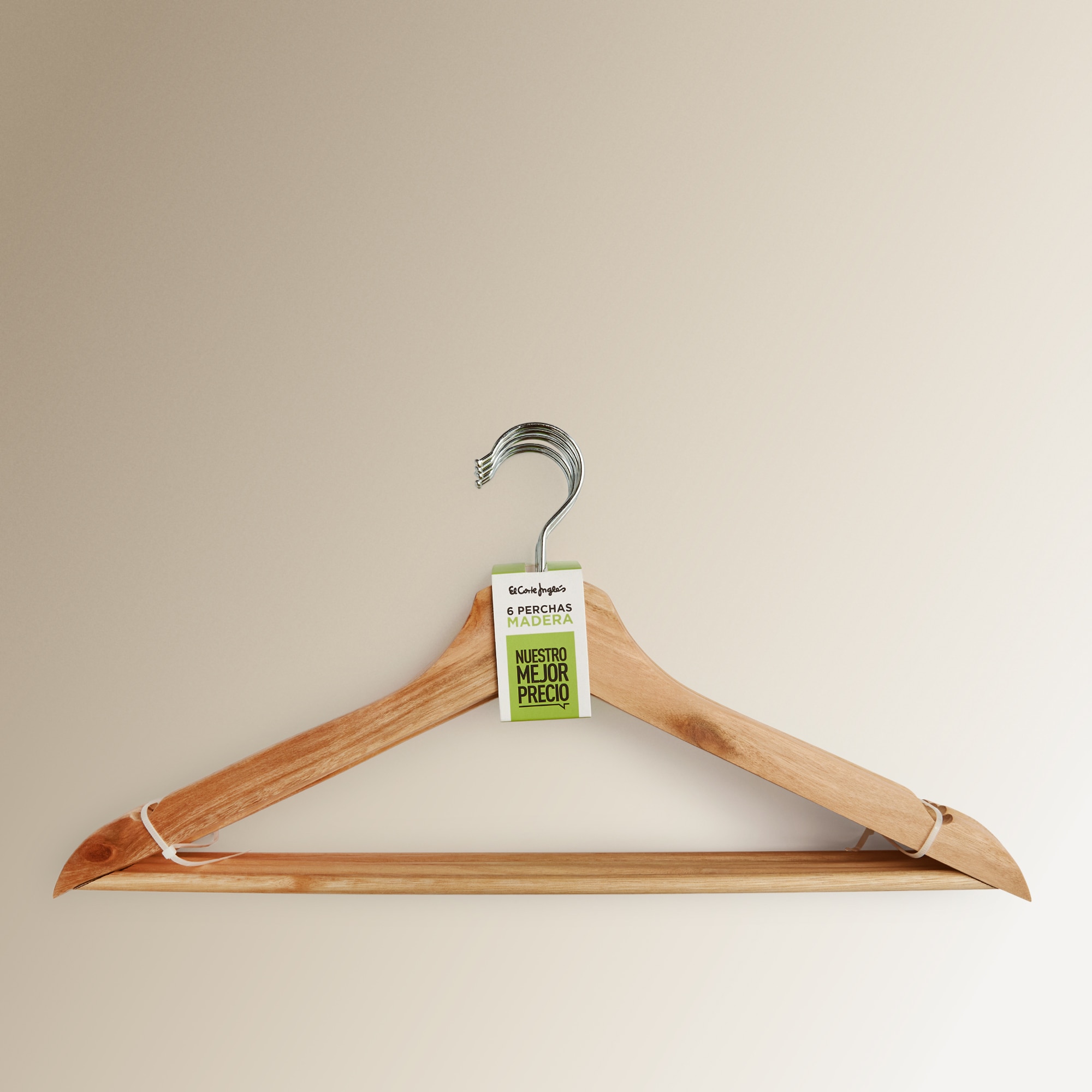 Set de 6 perchas de madera Nuestro Mejor Precio - El Corte Inglés Natural-4