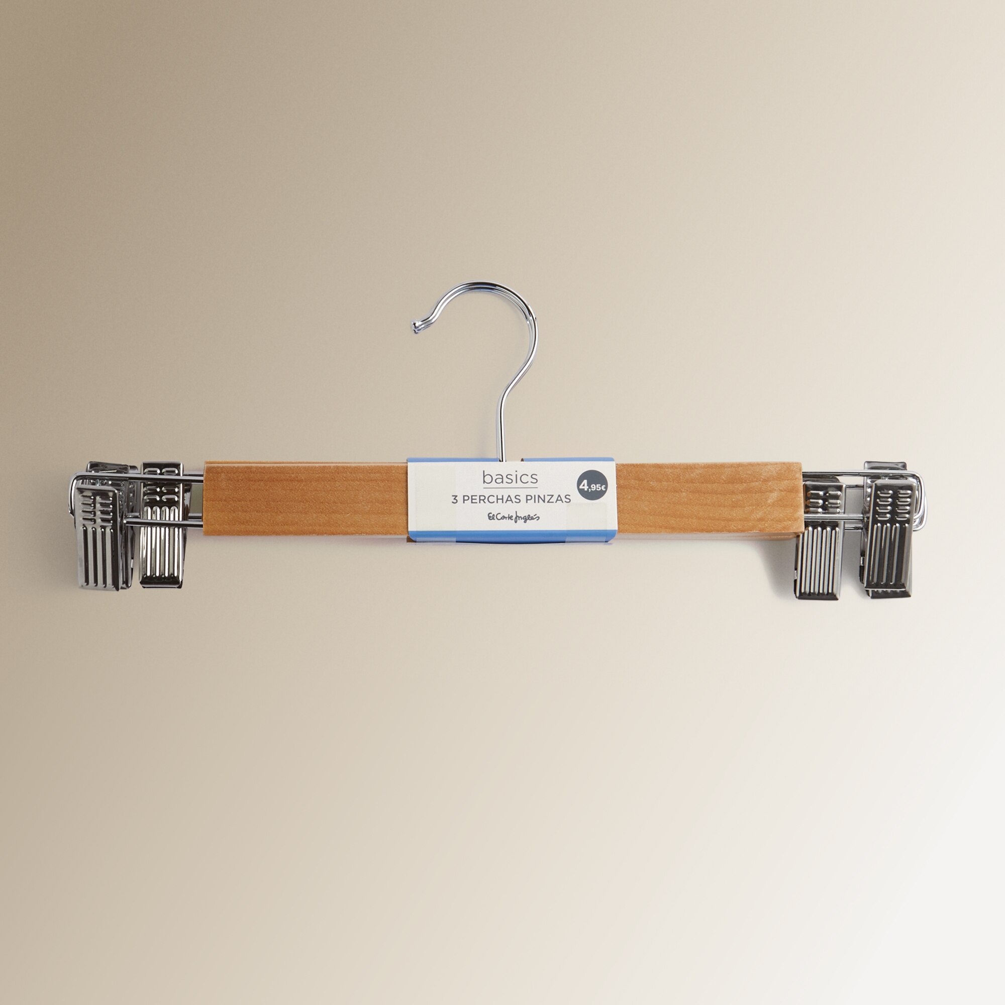 Set de 3 perchas con pinzas Basics El Corte Inglés Natural-3