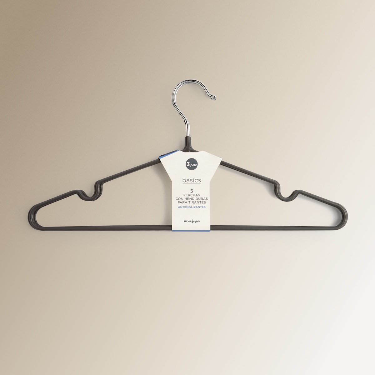 Set 5 perchas antideslizantes Basics El Corte Inglés Gris-3