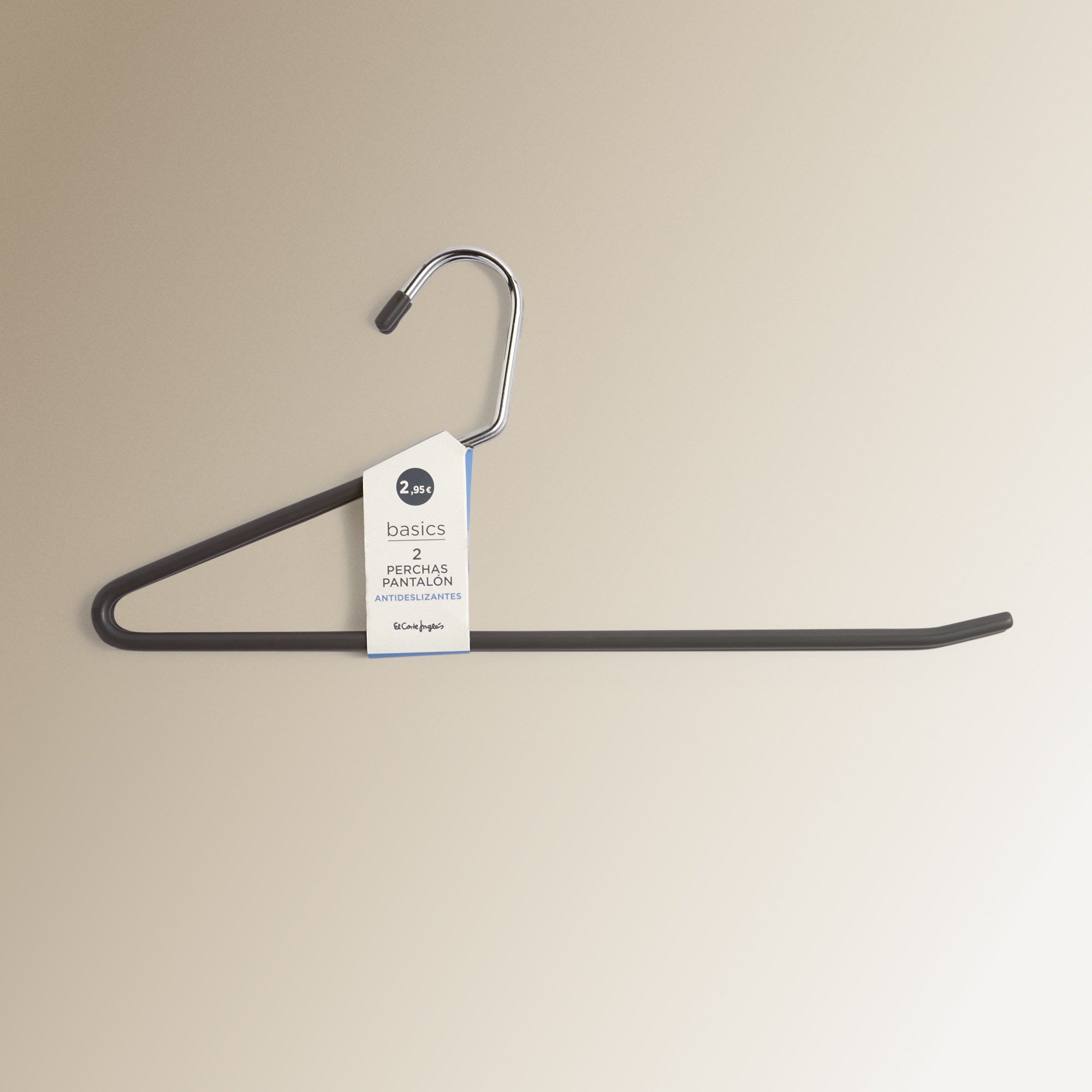 Set 2 perchas para pantalón antideslizante Basics El Corte Inglés Gris-3