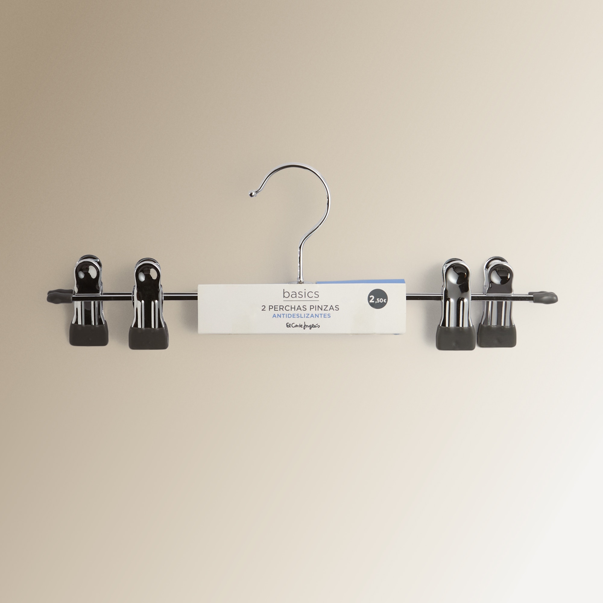 Set de 2 perchas con pinzas antideslizante Basics El Corte Inglés Gris-3