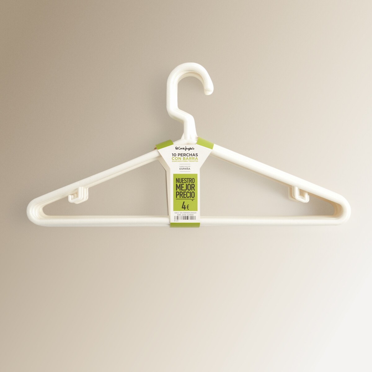 Set 10 perchas blancas de plástico Nuestro Mejor Precio - El Corte Inglés Blanco-3