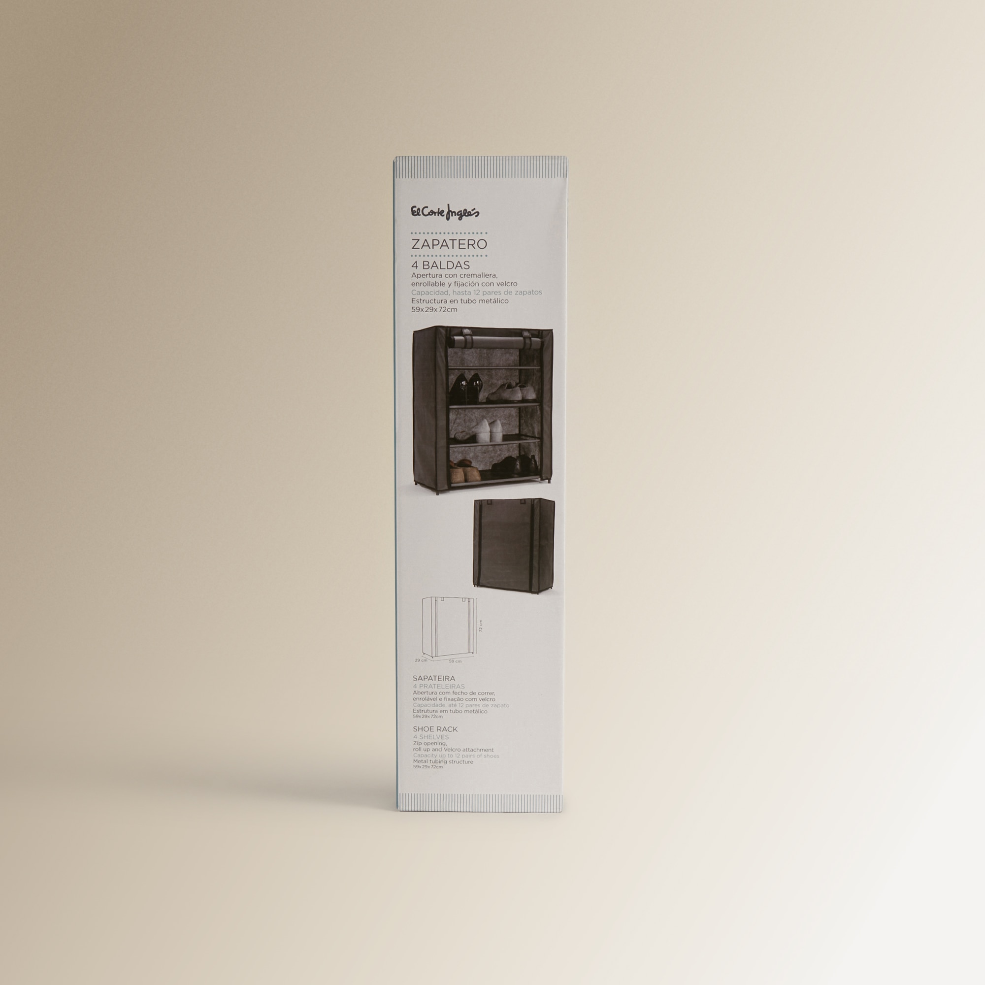 Sapateiro de 4 prateleiras El Corte Inglés Cinzento-escuro-8