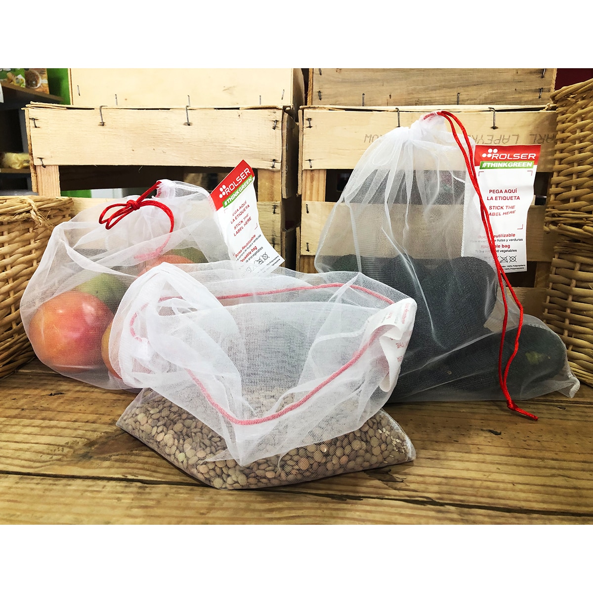 Conjunto de 3 bolsas reutilizáveis para fruta e verduras Branco-3