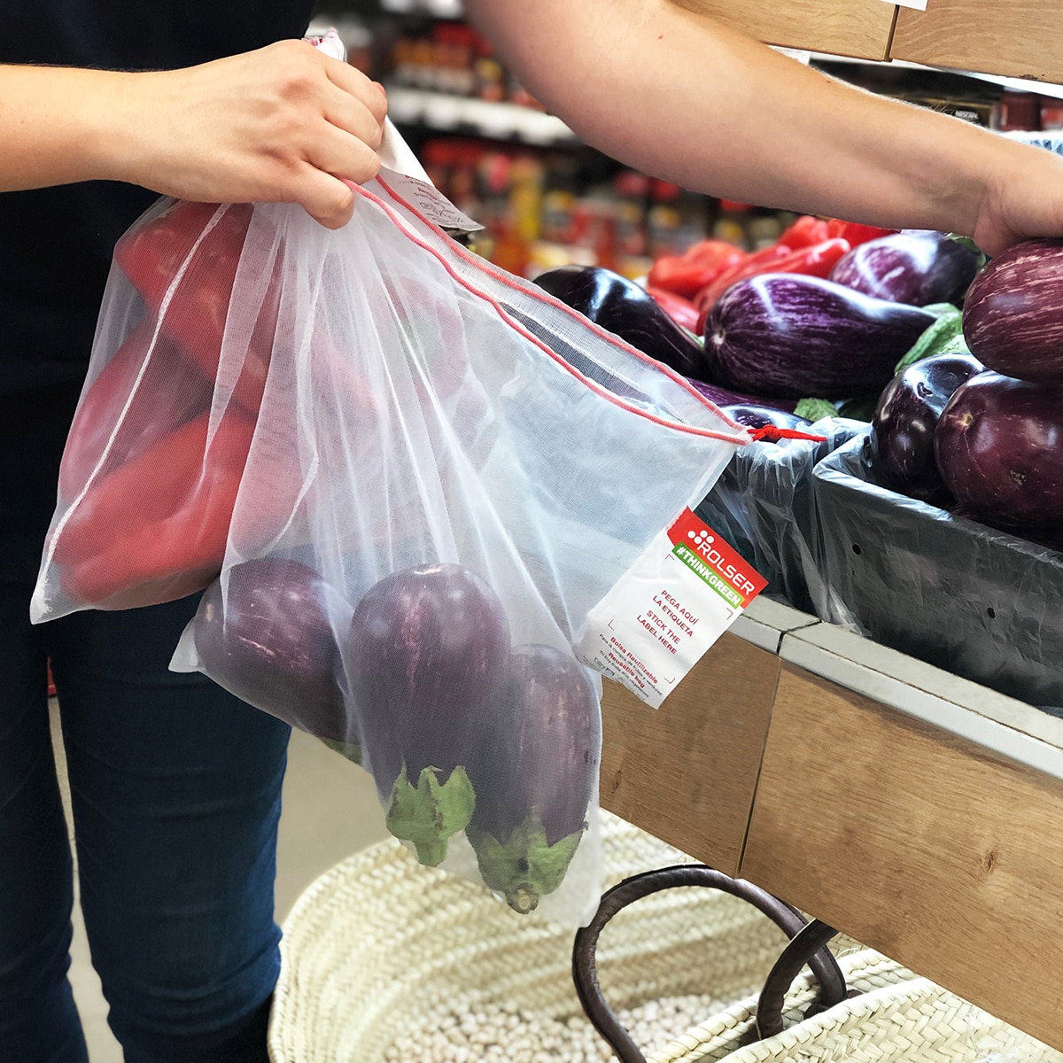 Conjunto de 3 bolsas reutilizáveis para fruta e verduras Branco-7