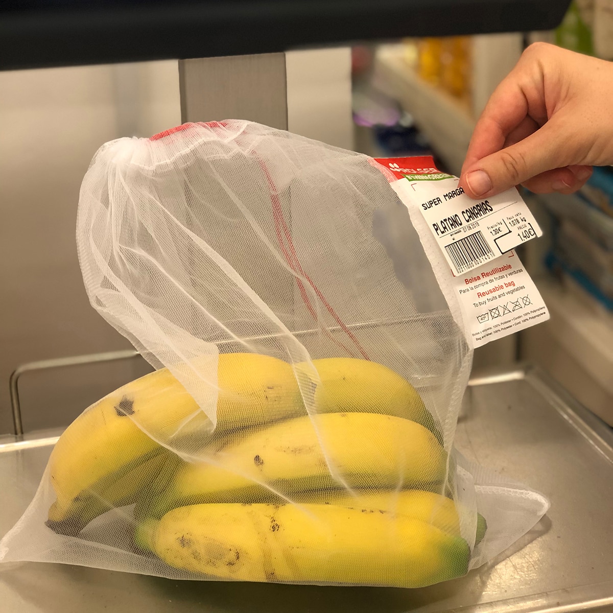 Conjunto de 3 bolsas reutilizáveis para fruta e verduras Branco-8