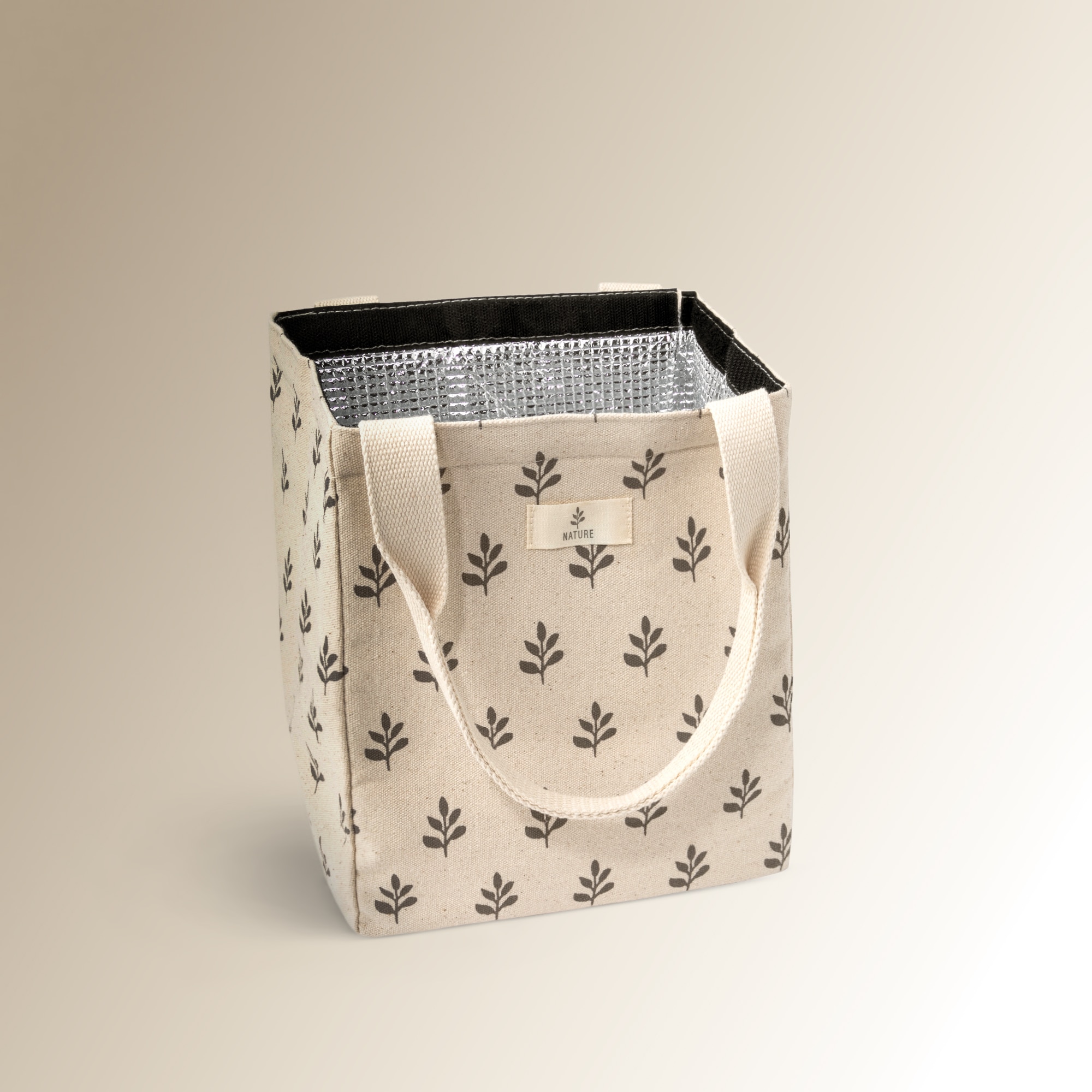 Bolsa térmica com pequenas folhas Save The Planet Bege-3