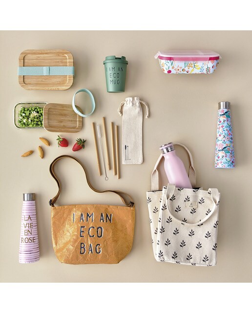 Bolsa térmica com pequenas folhas Save The Planet Bege-5