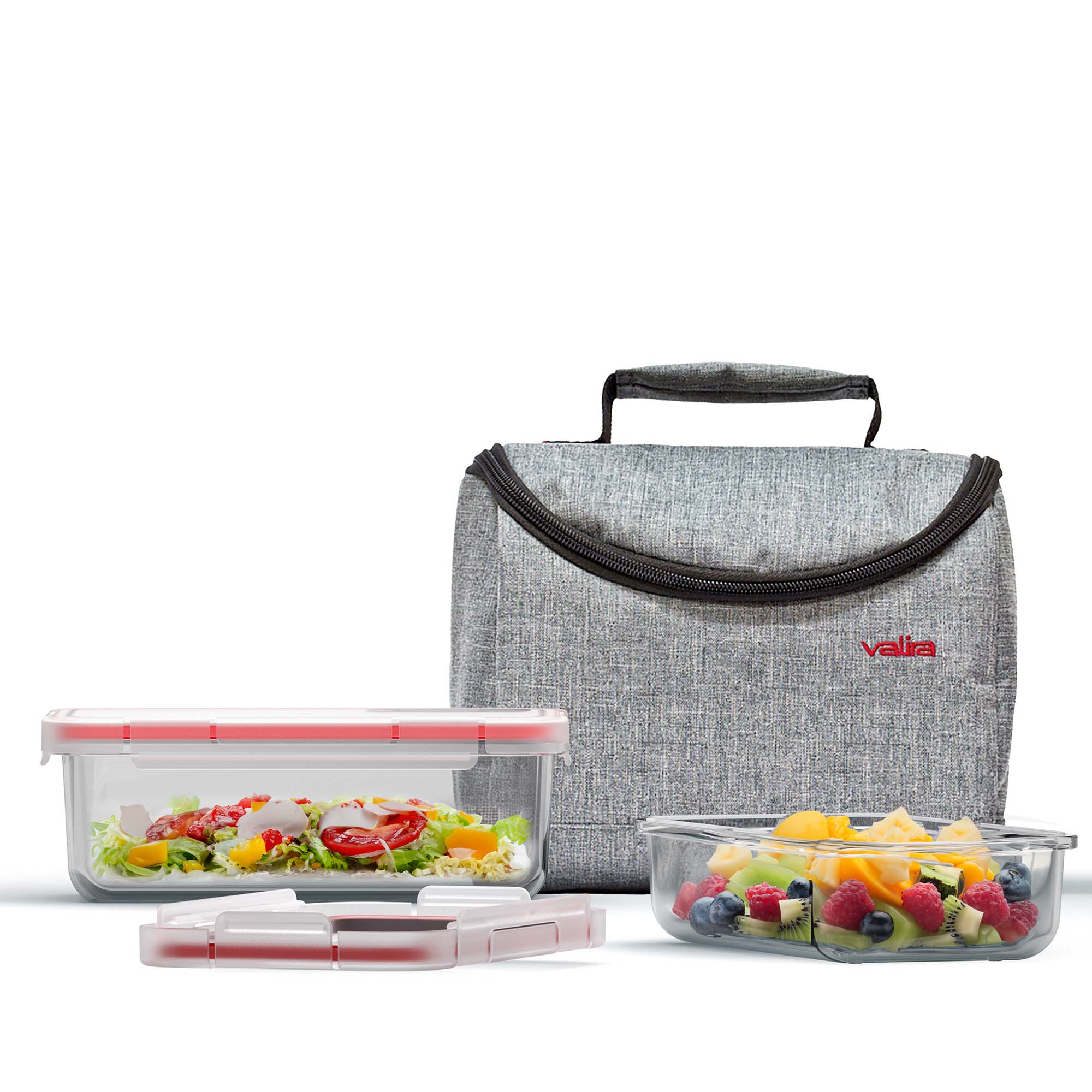 Bolsa porta alimentos con 2 contenedores de tritán Duo Valira Gris-2