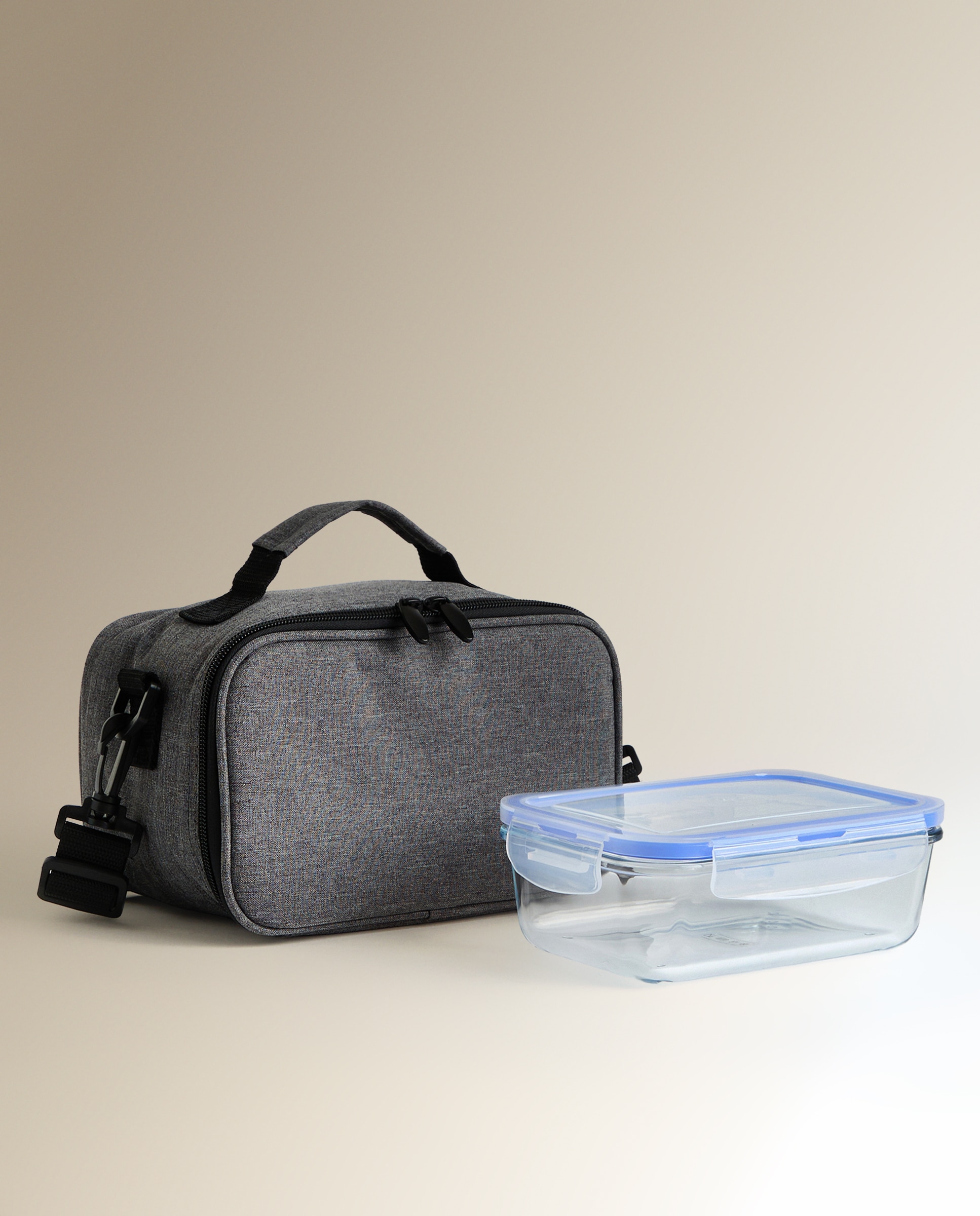 Saco porta?alimentos com recipiente de vidro Daily Cinzento-5