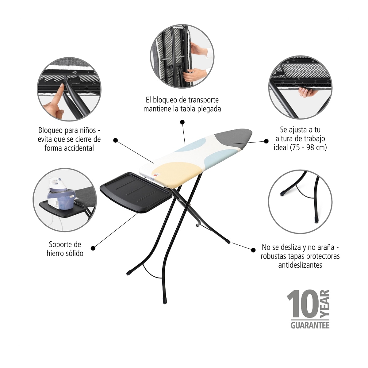 Tábua de engomar para ferro com caldeira 124x38 Spring Plan Preto-3