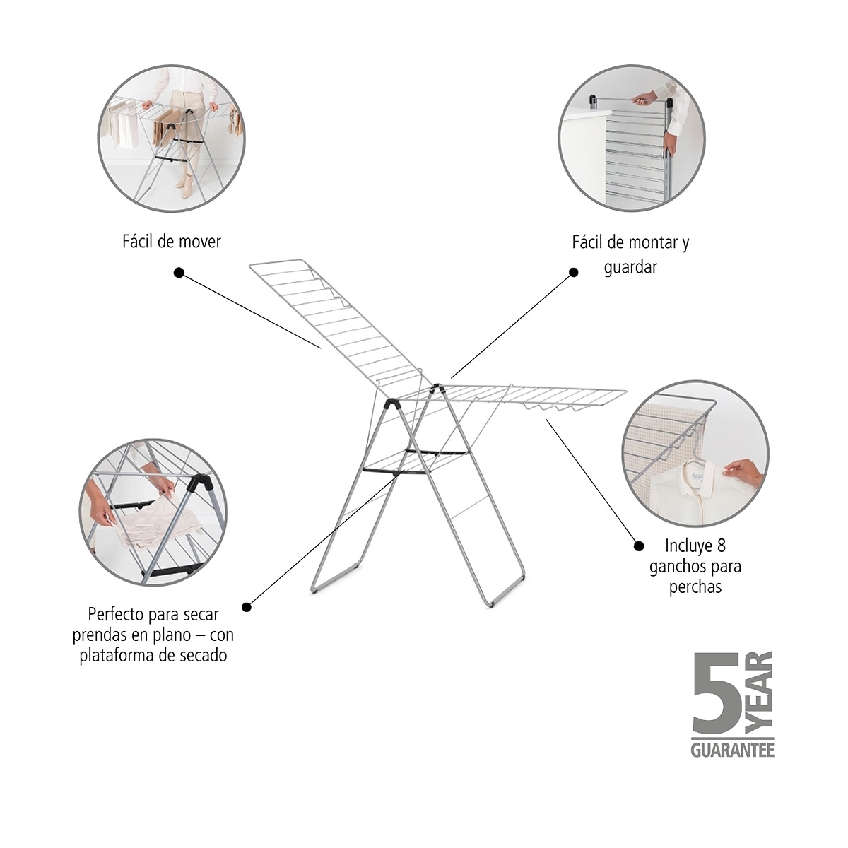 Estendal com abas 25 metros Hangon Cinzento-8