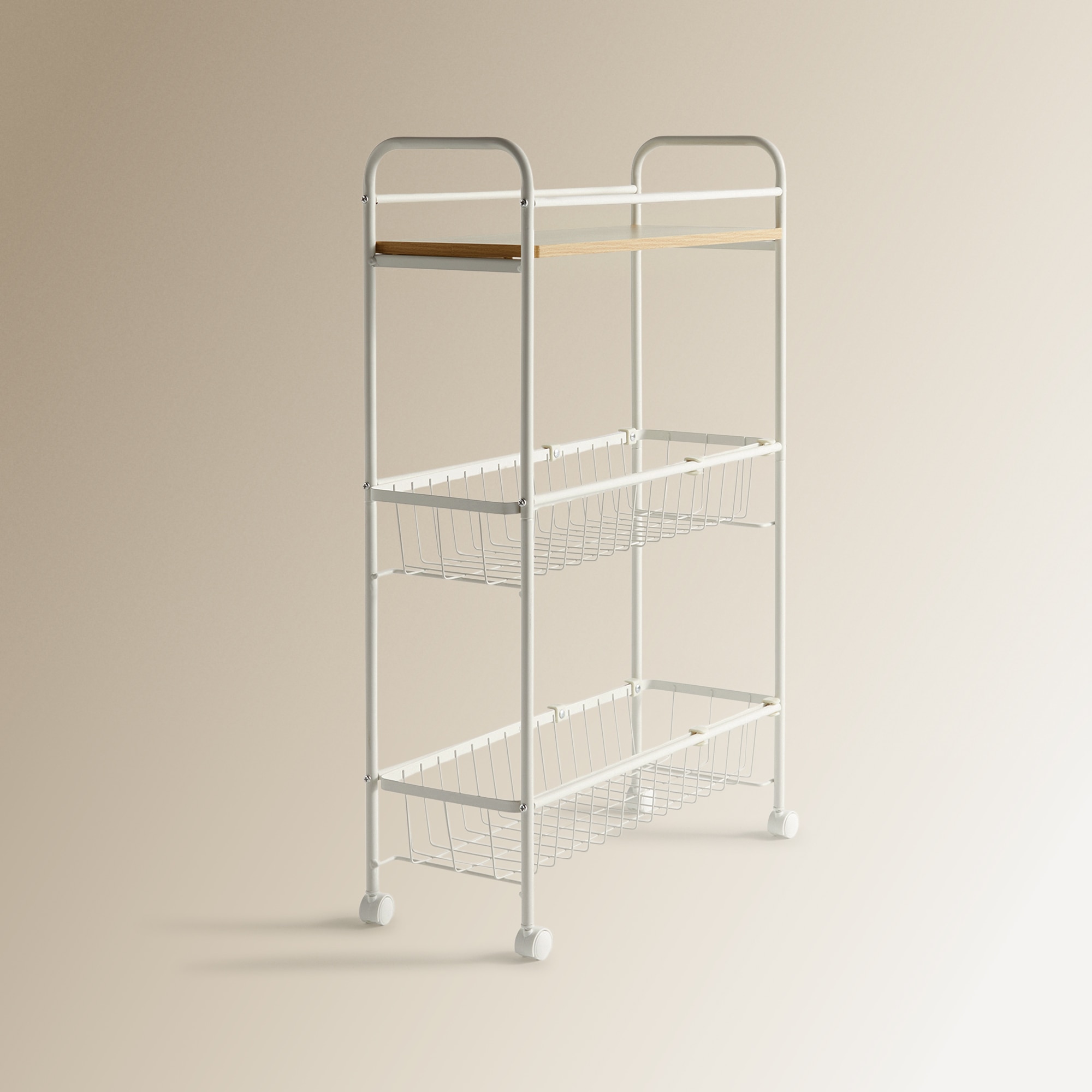 Carrinho Multiusos com Prateleira de Madeira Branco-1