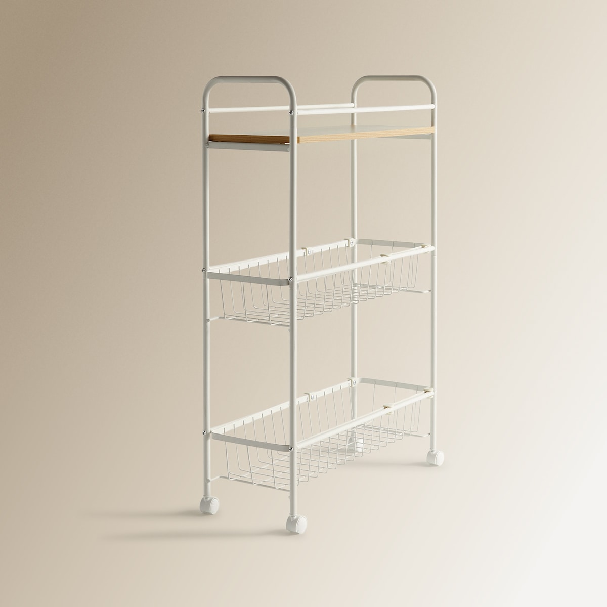 Carrinho Multiusos com Prateleira de Madeira Branco-1