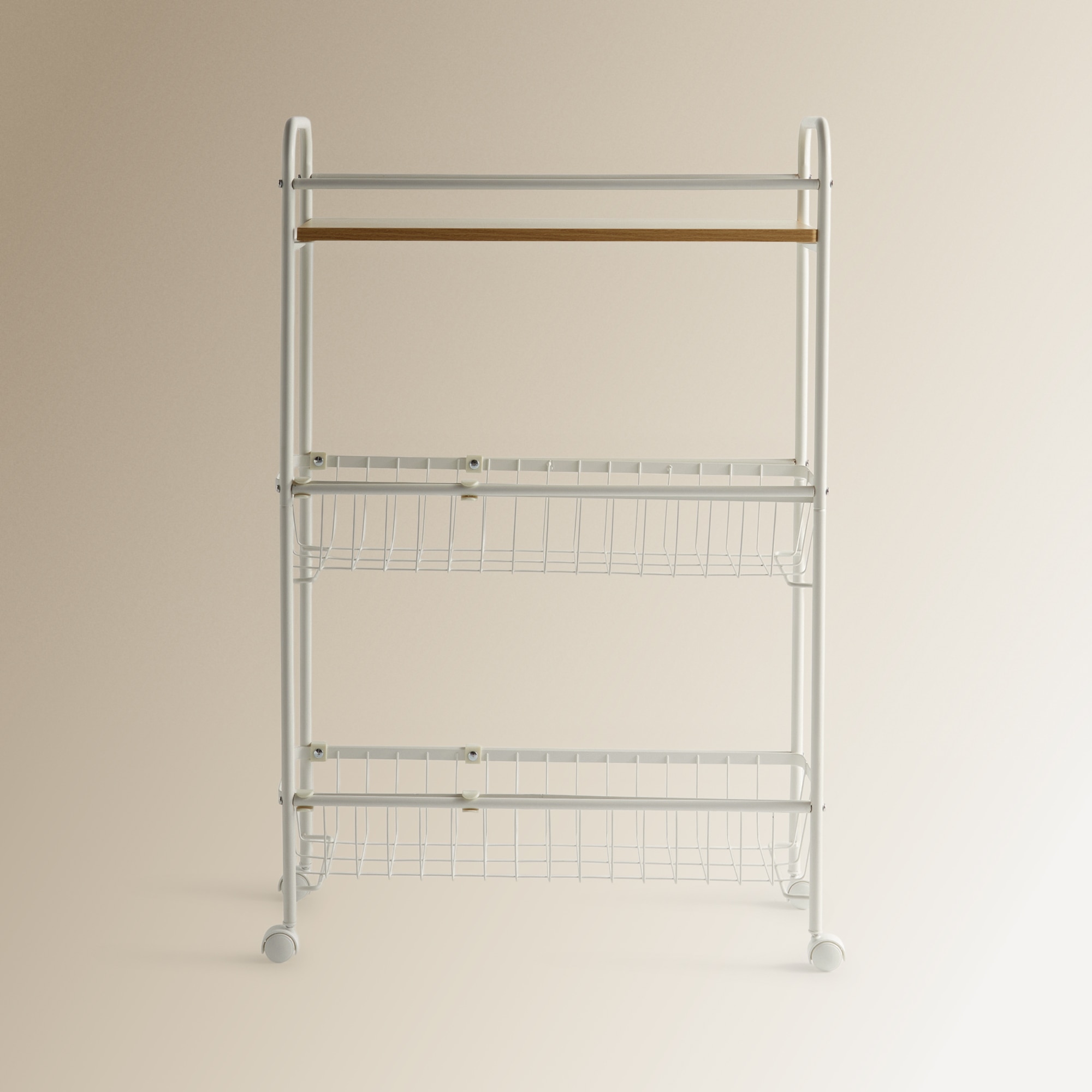 Carrinho Multiusos com Prateleira de Madeira Branco-2
